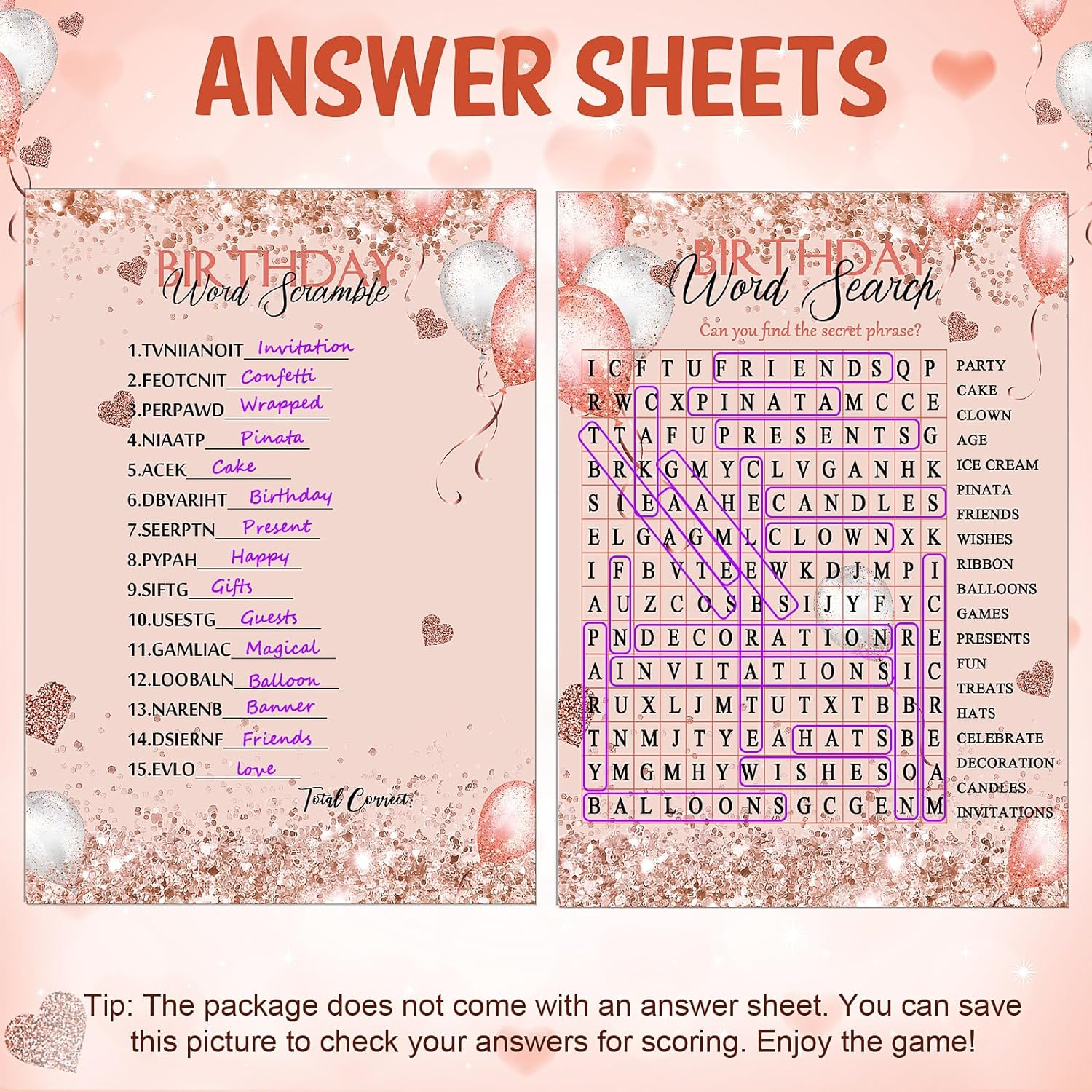 Birthday Party Cards 100 Pcs Who Knows the Birthday Girl Cards with 20 Pencils Girly Pink Sprinkles Birthday Cards Set for Child Teen Adults Sweet Sleepover Party Supplies, 4 Activities image number 1