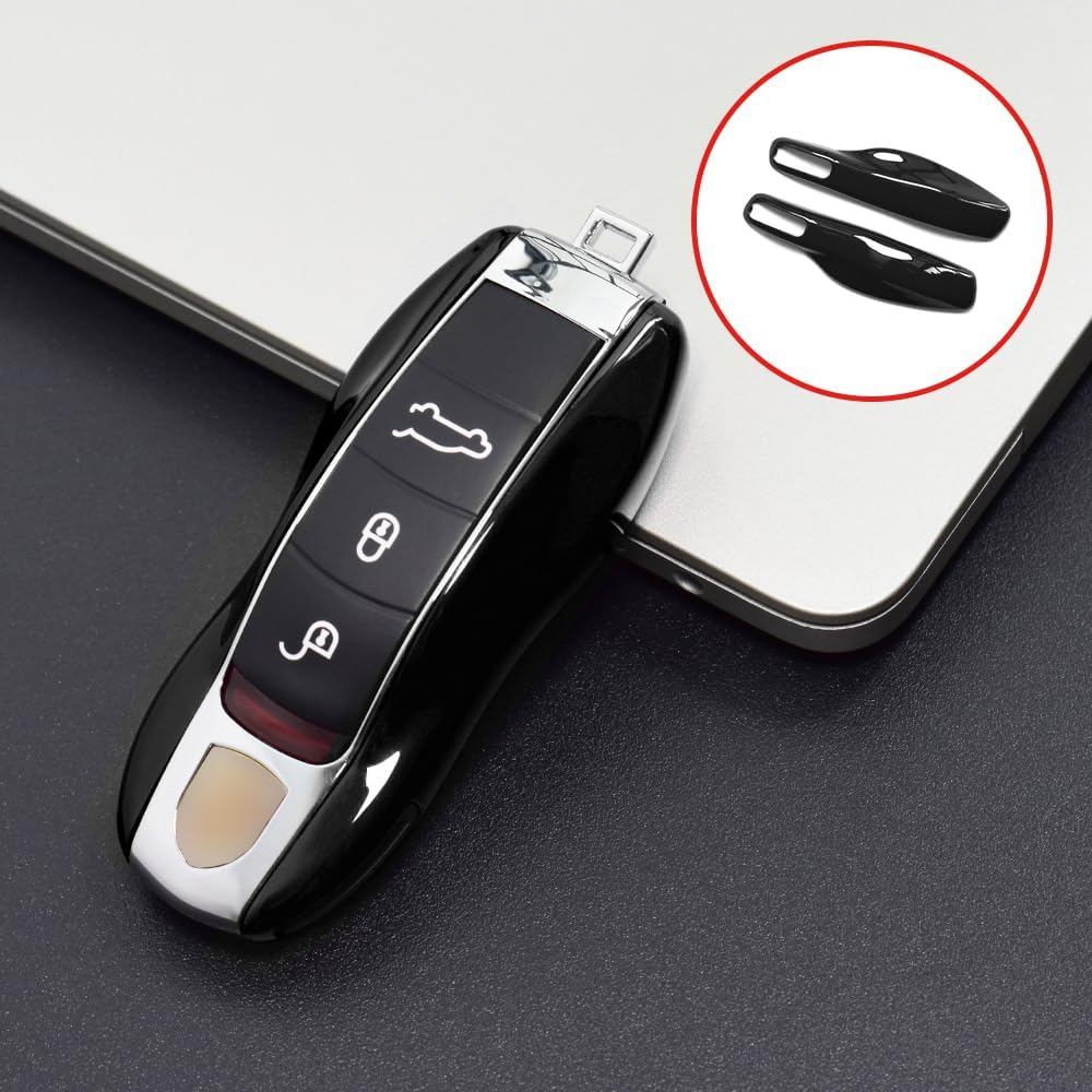 Ontto Key Fob Cover Fit for Porsche Key Shell Replacement Fit for Cayenne 92A Panamera 970 Cayman 981 Carrera 911 991 918 Spyder Macan Key Case Holder Plastic Key Chain Keyring Accessories Black - Black image number 3