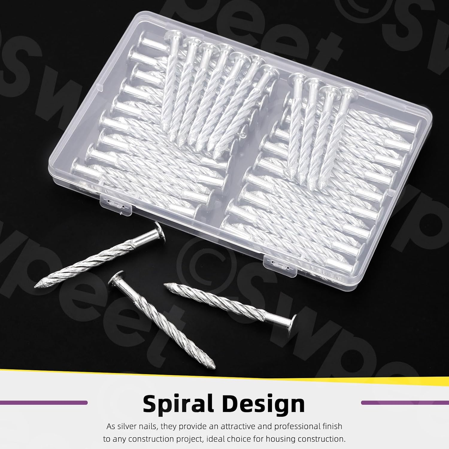 Swpeet 50Pcs 6.5 X 76Mm Galvanized Thread Twist Nail Kit, Concrete Wall Nail 304 Stainless Steel Nail Cement Nail Galvanized Solid Nail Steel Nail for Woodworking image number 1