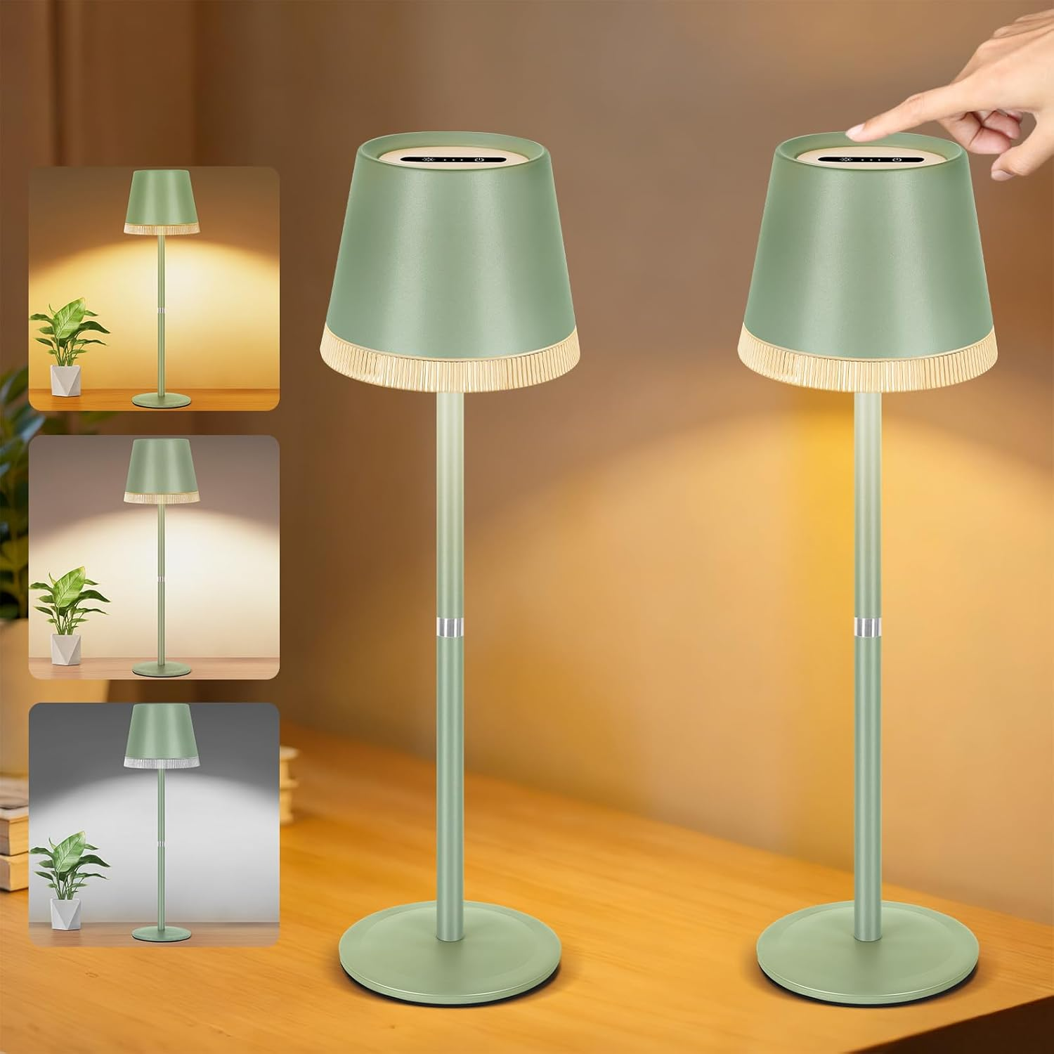 OUTON LED Table Lamp Wireless with Battery Indicator, 4000 Mah Battery Table Lamp USB-C Rechargeable, 3 Colour Temperatures & Continuously Dimmable, Touch Control, Memory, Portable Lamp for Indoor And