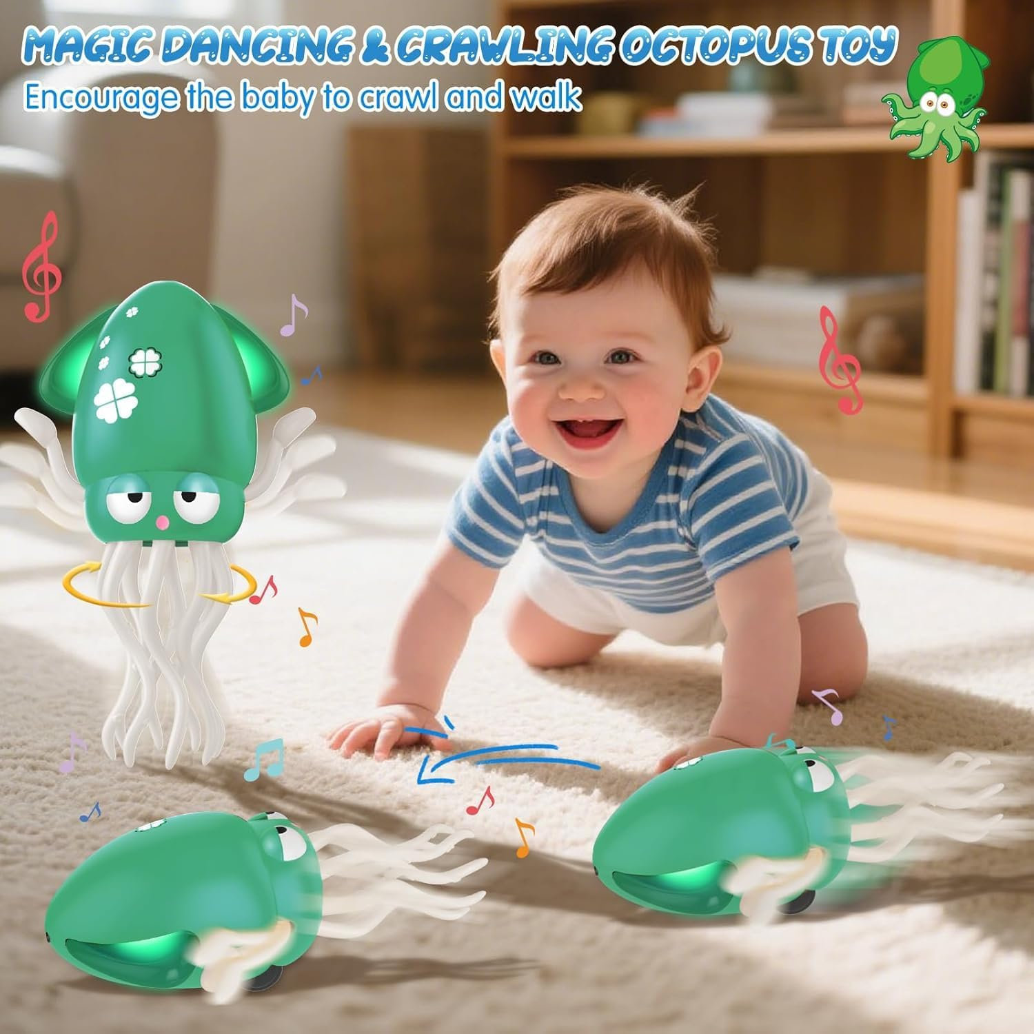 Electric Dancing Octopus Light Music Suitable for 12-18 Months Old Baby Toys, Kid Crawling Squid Toys Suitable for Toddler Tummy Time, Gifts for 1 2 3 4 5 6 Year Old Boy Girl