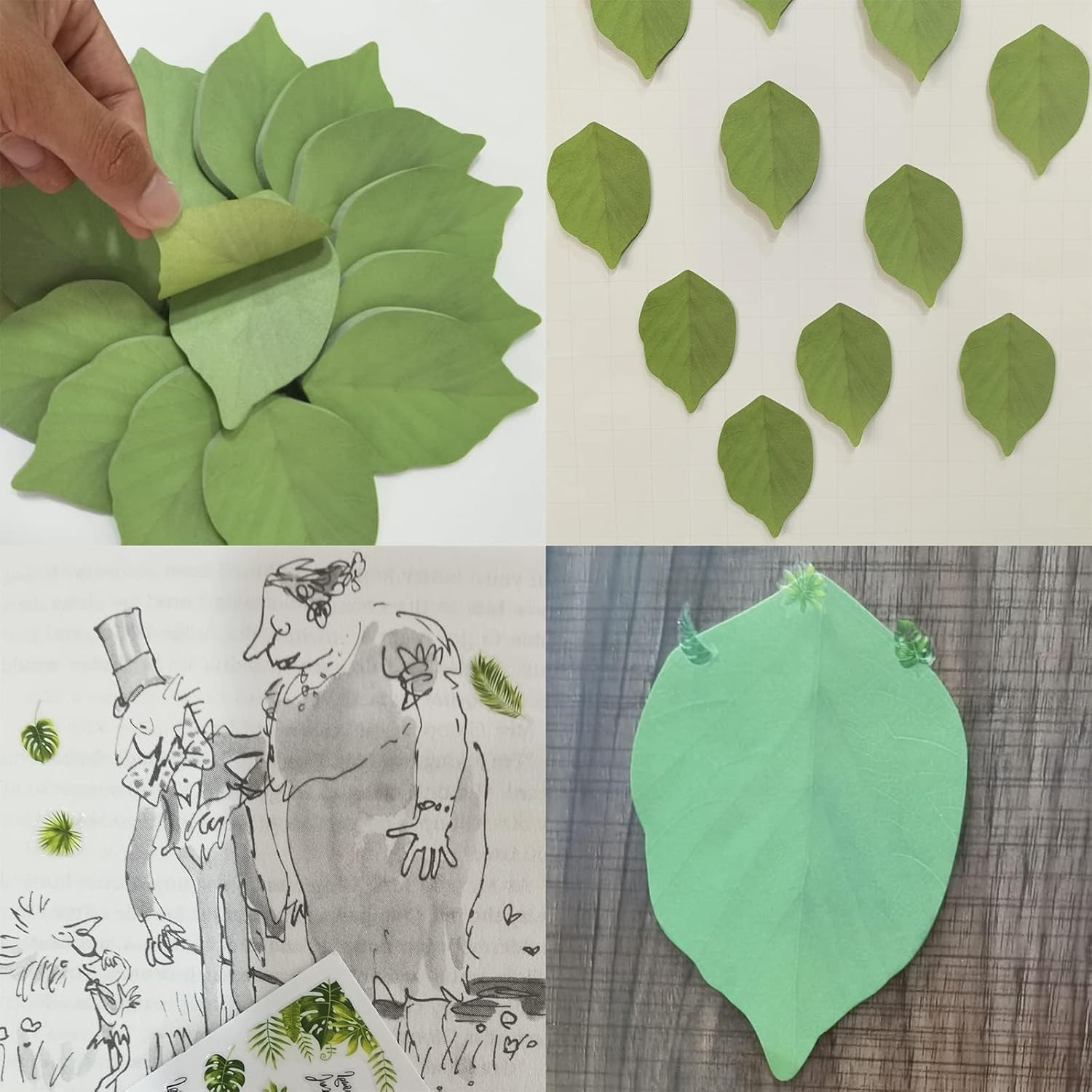 800-Sheet Leaf Sticky Notes, 50 Sheets/Pad X 16 Pads - Green Paper Notes with Leaf Stickers image number 3
