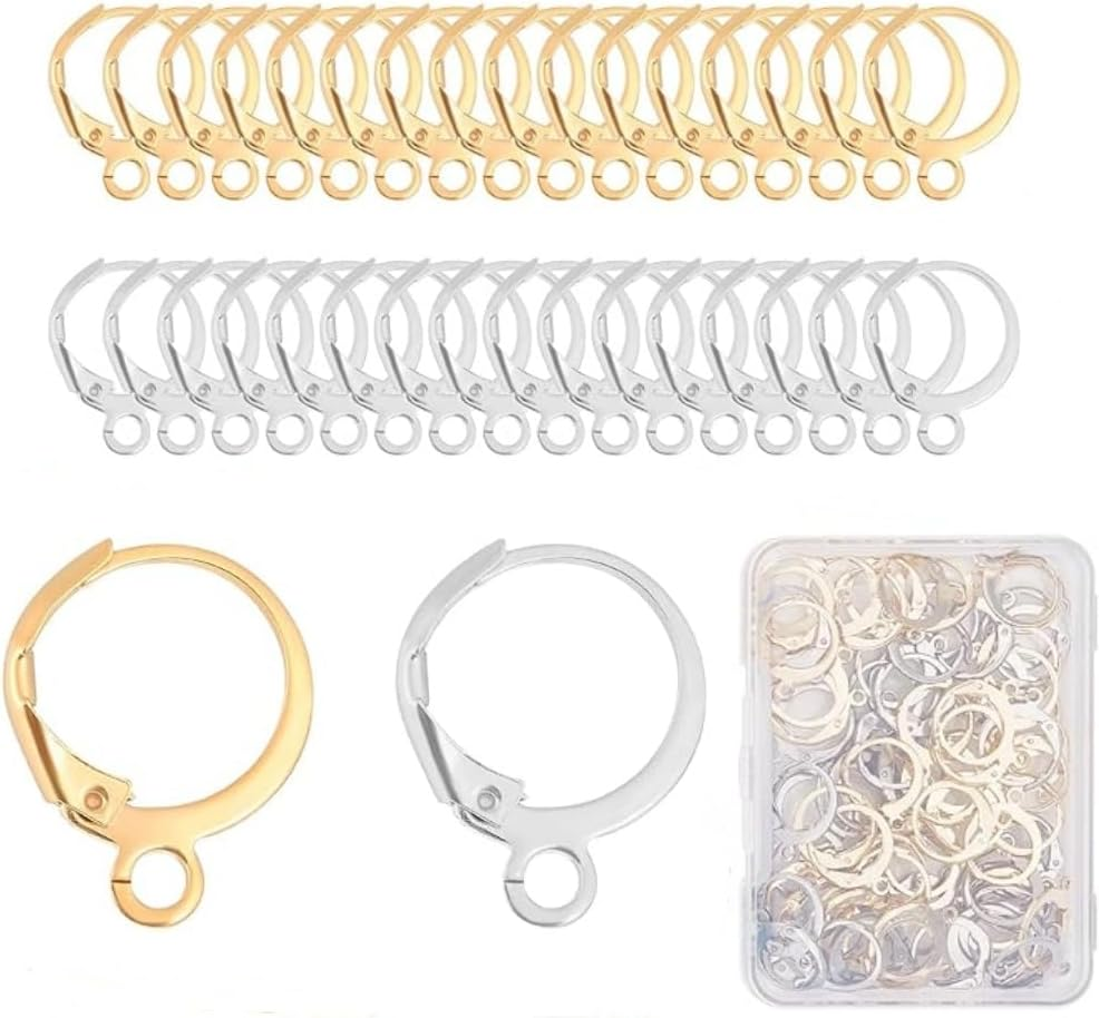 100Pcs Earring Hooks for Jewelry Making Hypoallergenic Earring Hooks Earring Findings Stainless Steel round Lever Back Clasp Hoop Hypoallergenic French Earring Hooks（Gold and Silver） image number 3