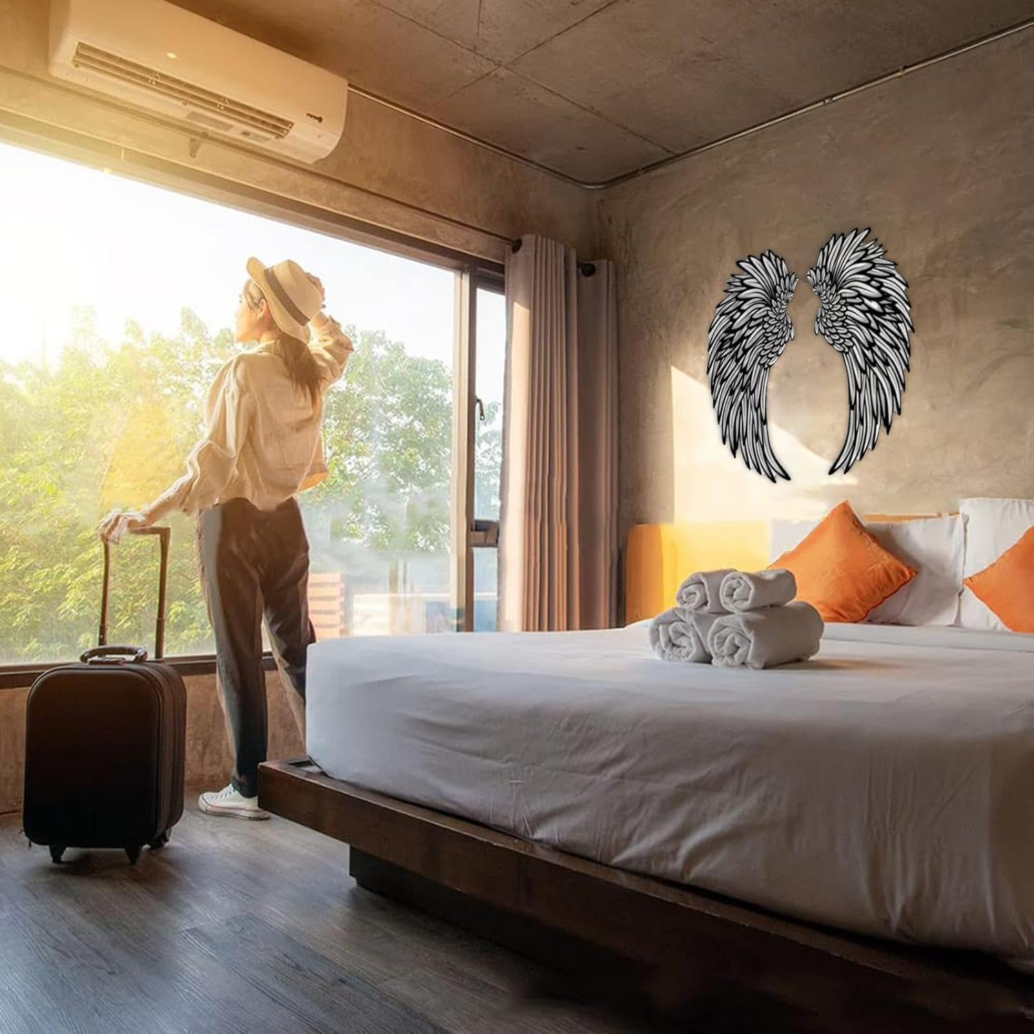 Angel Wings Wall Art, Metal Angel Wings Wall Decoration, Large Angel Wings Wall Art Decor with Led Lights, Angel Wings Present to Her Wall Sculpture Art Indoor Outdoor Wall Hanging Decorations image number 5