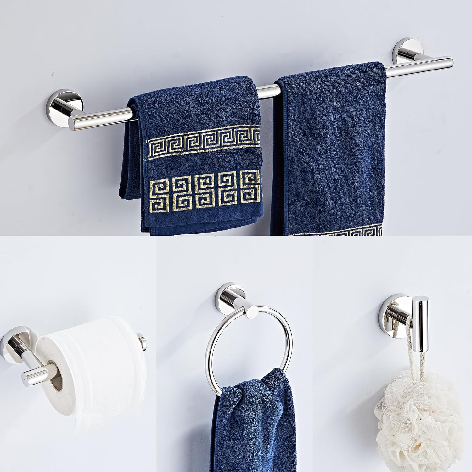 Chrome Bathroom Hardware Set 5 Piece with Towel Racks for Bathroom, SUS304 Stainless Steel Bath Towel Bar Set, 24 Inch Wall Mounted Accessories Kit&hellip; image number 2