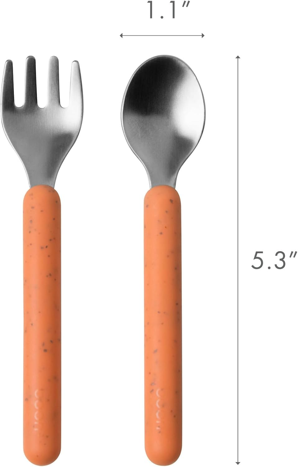 Boon Chow&trade; Toddler Stainless Steel Utensils Spoon and Fork 6-Piece Set, Mint/Orange image number 2