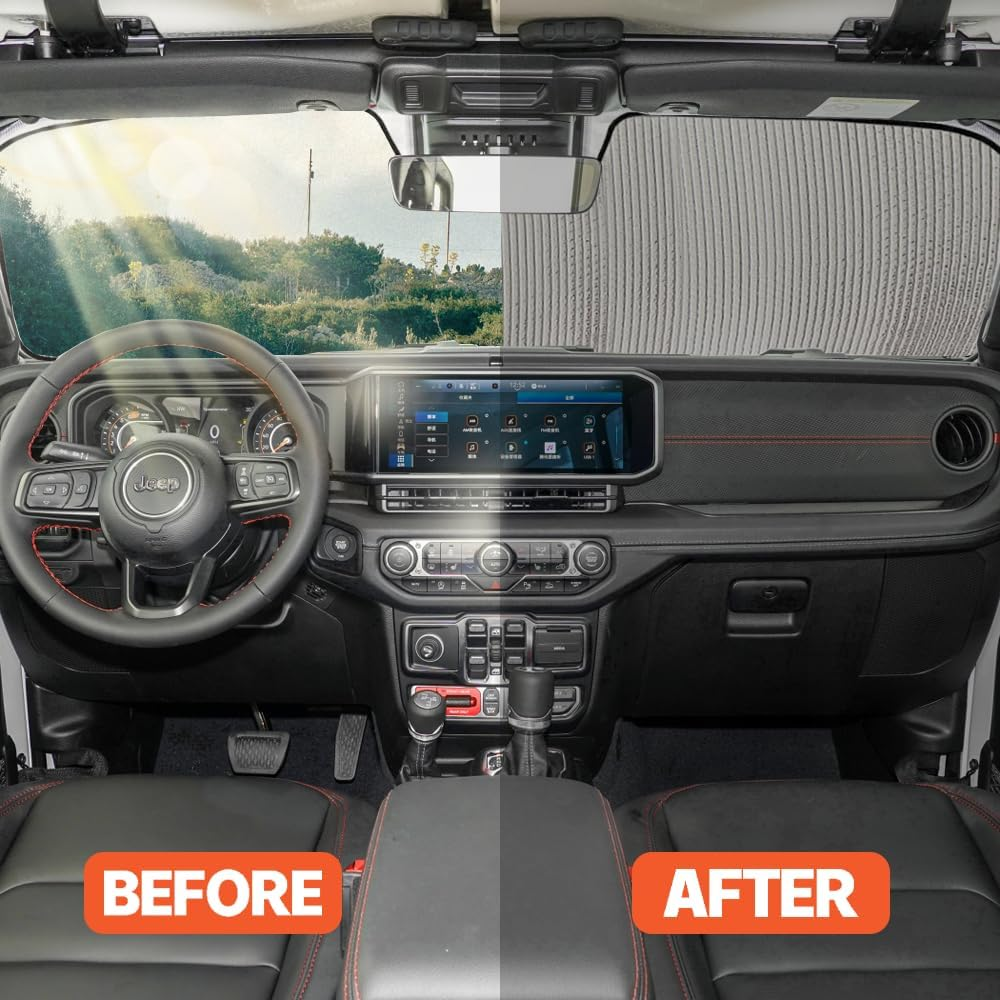 Windshield Sun Shade Front Window Sunshade Heat Shield Sun Visor Sun Blocker Protector Cover for Jeep Wrangler JL Gladiator JT 2024 2025 Interior Accessories image number 4