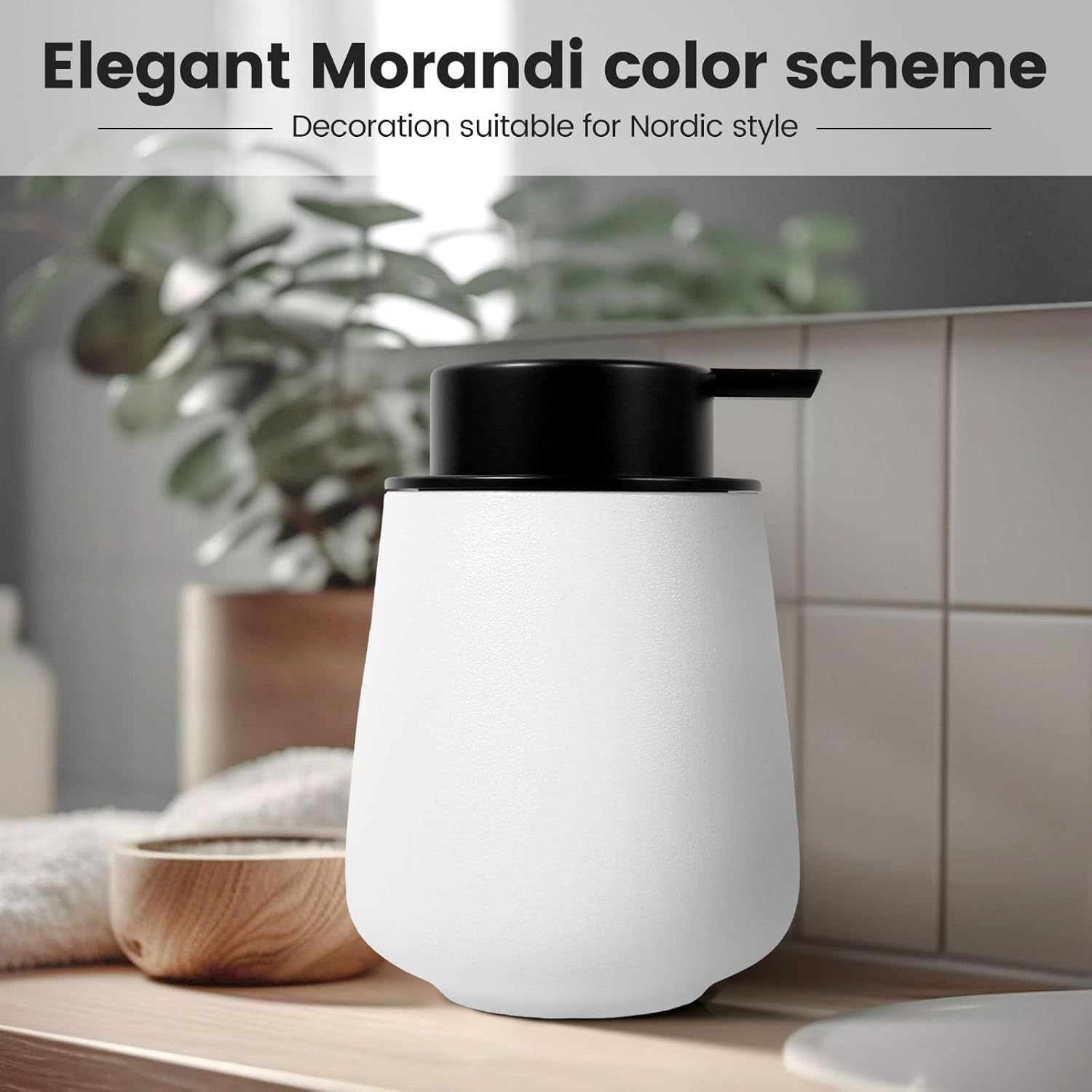 Fwqofvk Ceramic Black Soap Dispenser, Safe Ceramic Dish Liquid Dispensing Container, Lotion Soap Pump for Bathroom 12.5X9.5X9.5Cm (White) image number 6