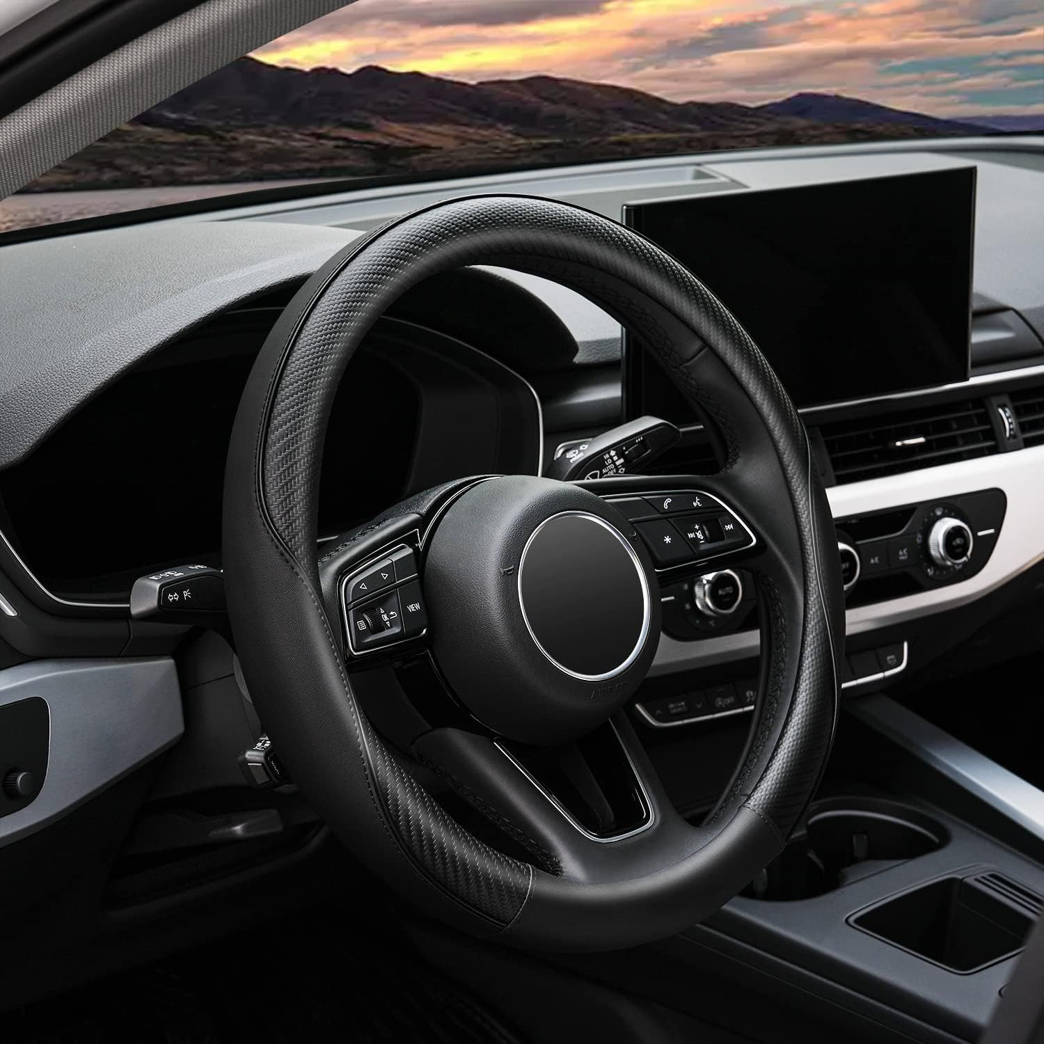 Soft Microfiber Leather Anti-Slip Car Steering Wheel Cover, Universal Fit 15 Inch for Women Girls, Fit Vehicles, Sedans, SUVS, Vans, Trucks - Black image number 6