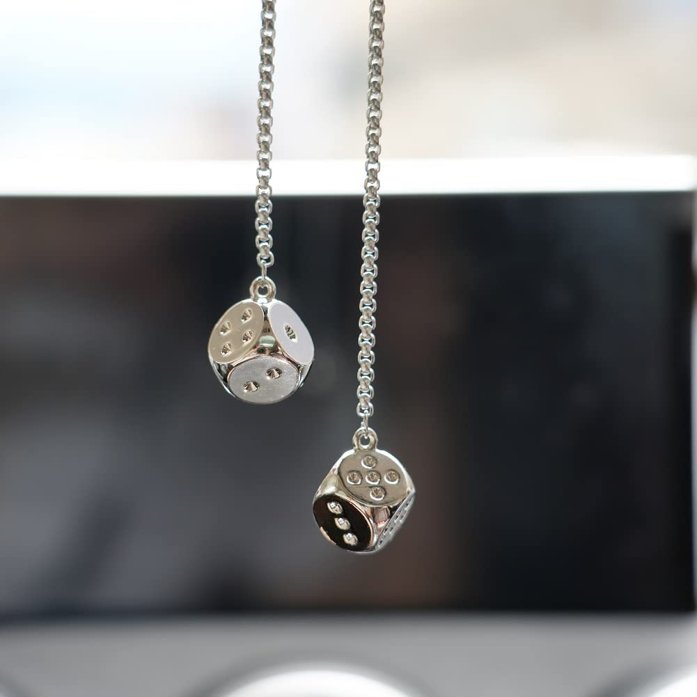 Creative Hanging Dice with Dots Car Metal Pendant Rear View Mirrors Charms Ornament (Silver) - Multi Color image number 6