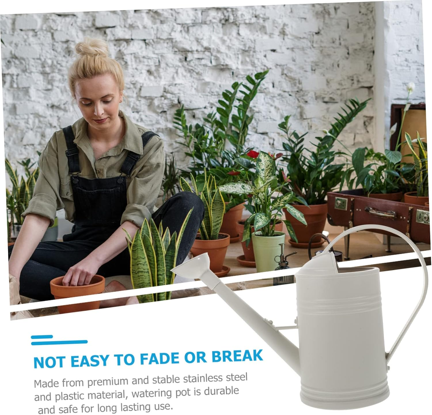 1.8L Long Spout Watering Can Household Indoor Garden Pot Succulent Flower Watering Sprinkler for Balcony Patio with Large Capacity in Beige image number 4