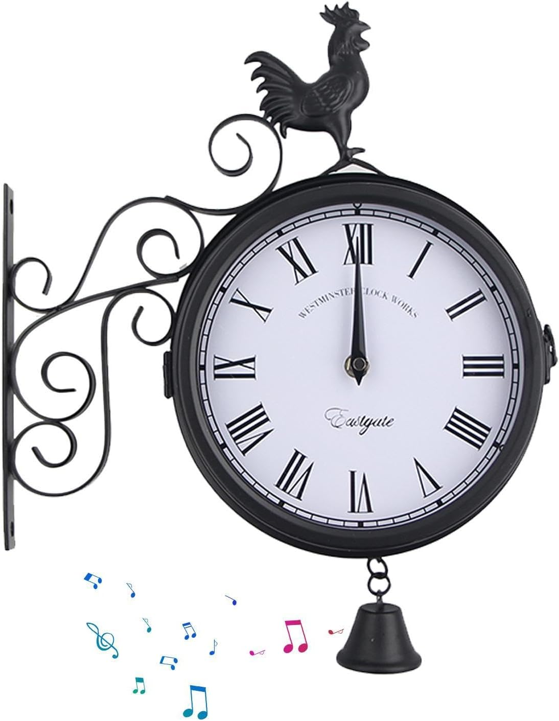 Dual-Sided Wall Clock | Double-Faced Wall Clock | Two-Sided Wall Clock, Clock Digital Wall Clock Two Sided Wall Clock Roman Numeral Wall Clock Decorative Clock Mute White Iron image number 1