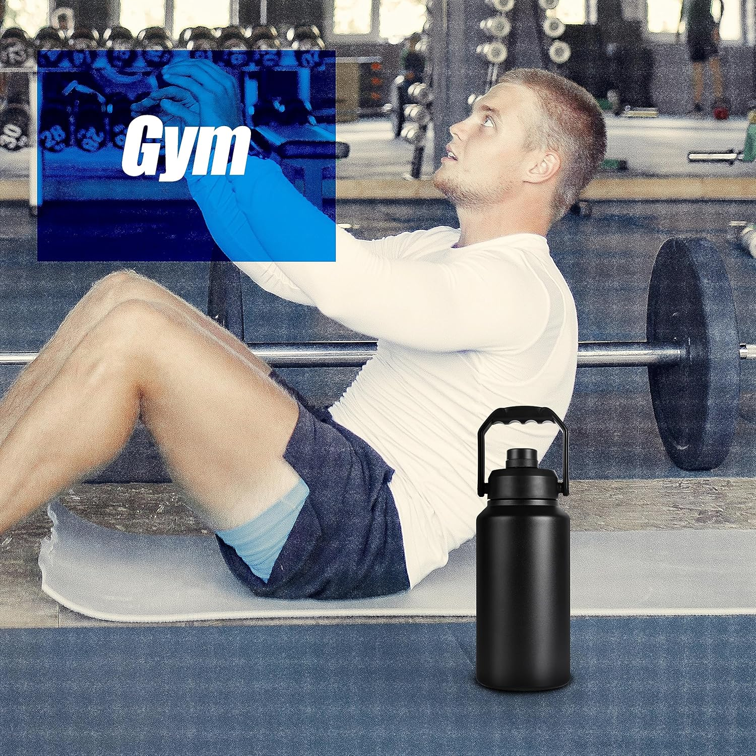 3L Insulated Water Bottle, Large 3 Litre Stainless Steel Water Bottle, Drink Bottle -Black- Double Wall Vacuum Insulated Bottles with Carry Handle - Keeps Drinks Hot or Cold for 12Hrs - for Gym, Camp image number 2