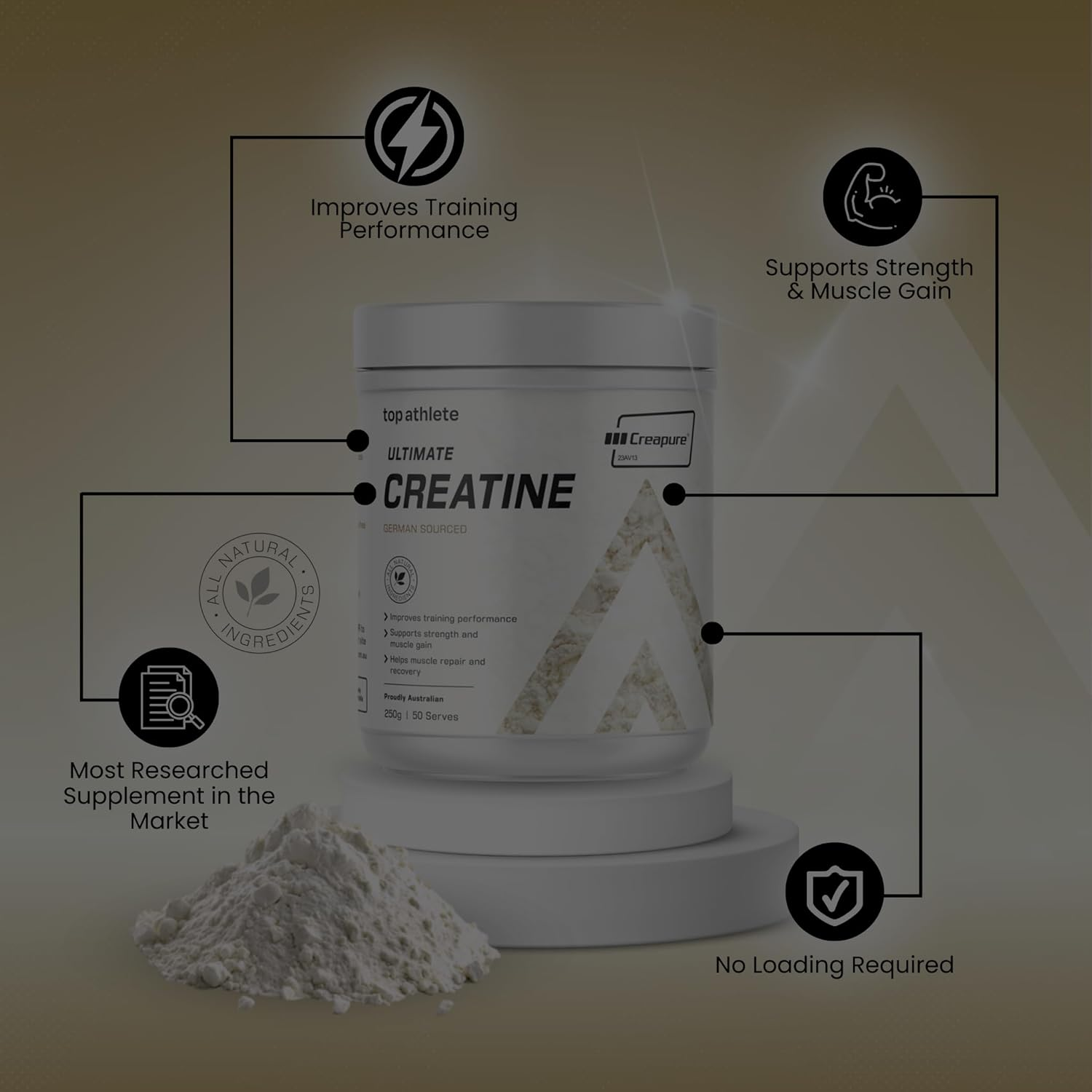 Top Athlete Creatine Monohydrate, German Creapure Sourced, 100% Pharmaceutical Grade Micronised Creatine, 50 Serves, 250 Grams, Amino Acid Powder, Unflavoured. image number 2