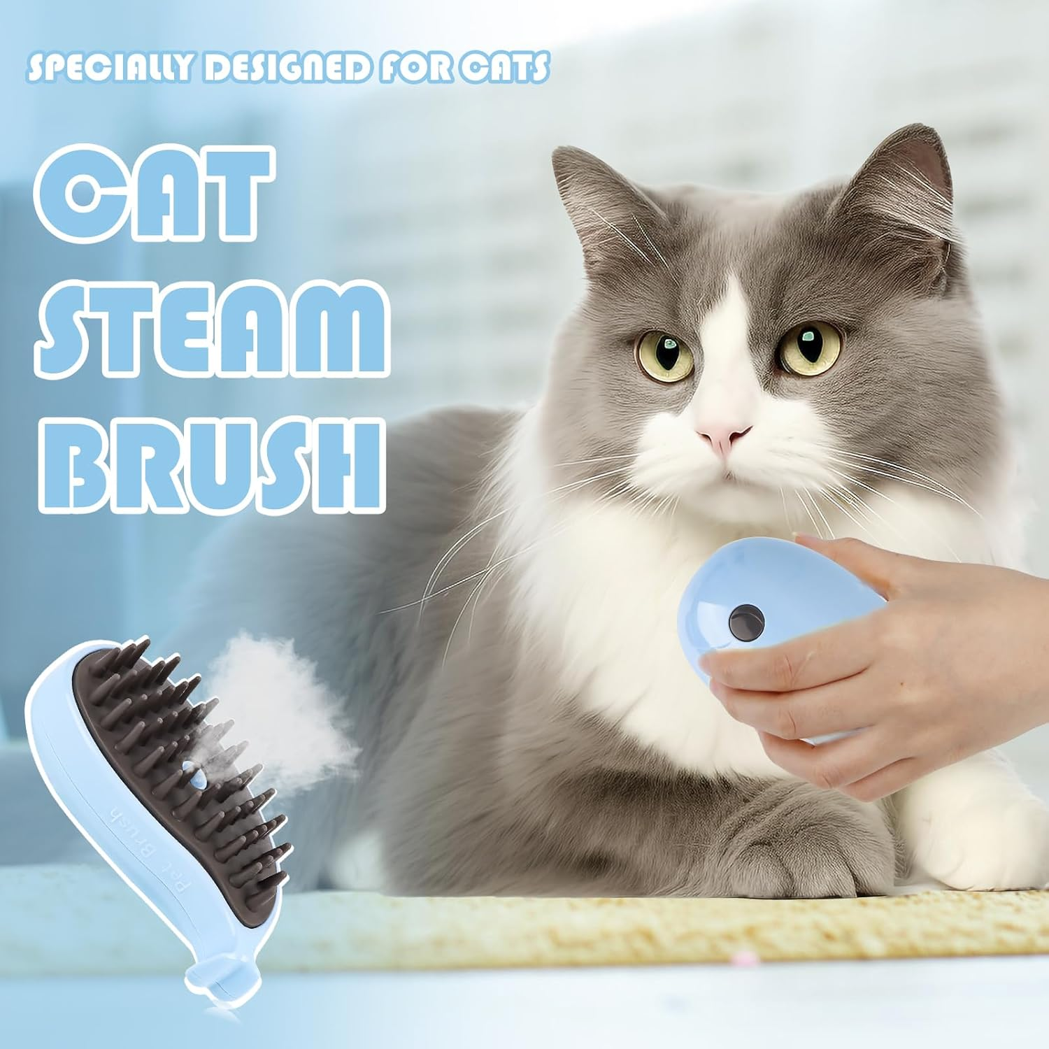 Cat Steam Brush - Cat Steam Brush - Self-Cleaning Steam Cat Brush for Massage, Steam Brush for Pets to Remove Matted and Loose Hair, Cat Grooming Brush Hair Removal Comb image number 6