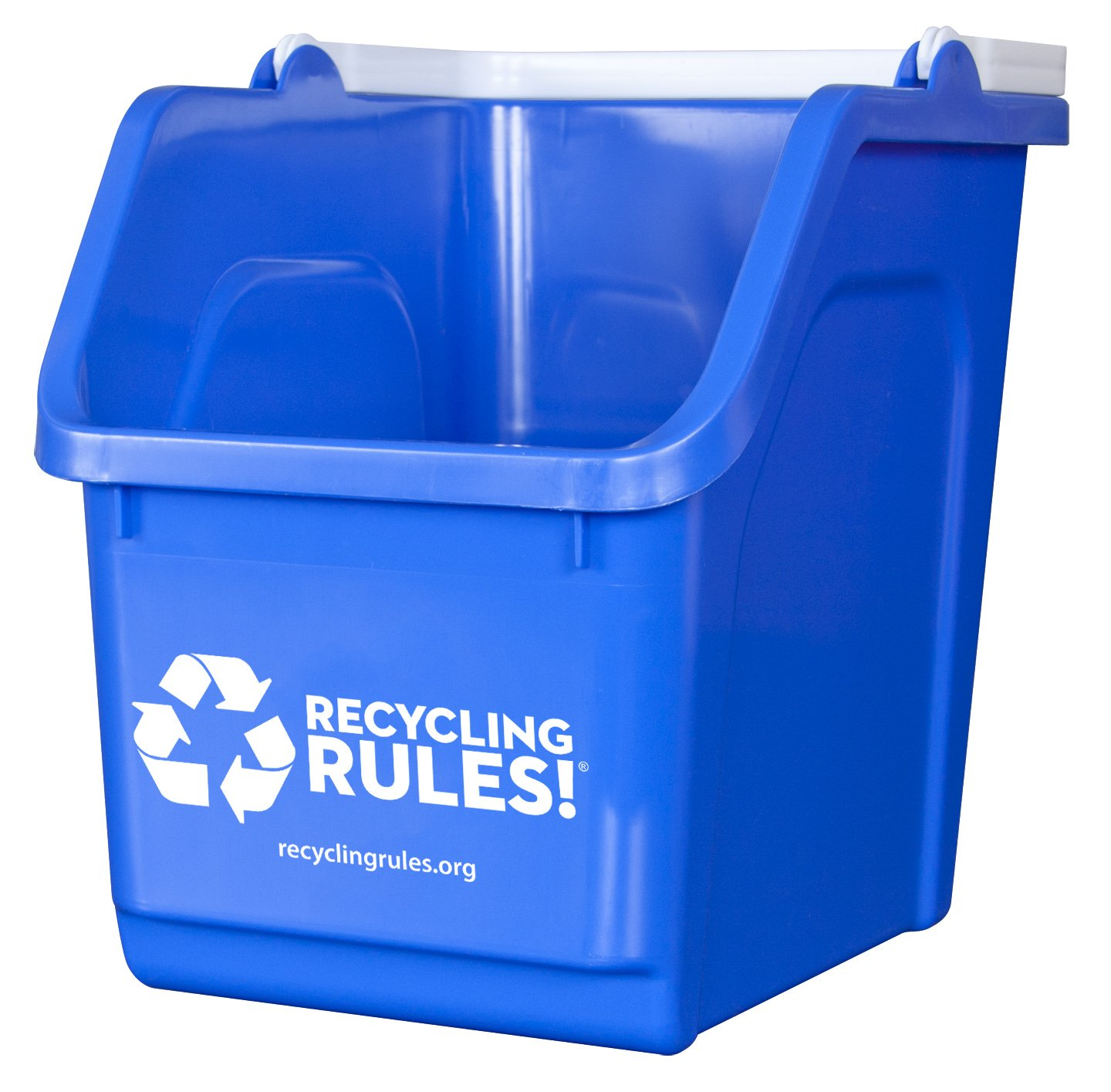 Recycling Rules 6 Gallon Stackable Recycling Bin Container in Blue, Eco-Friendly Bpa-Free Handy Recycler with Handle, 4-Pack image number 1