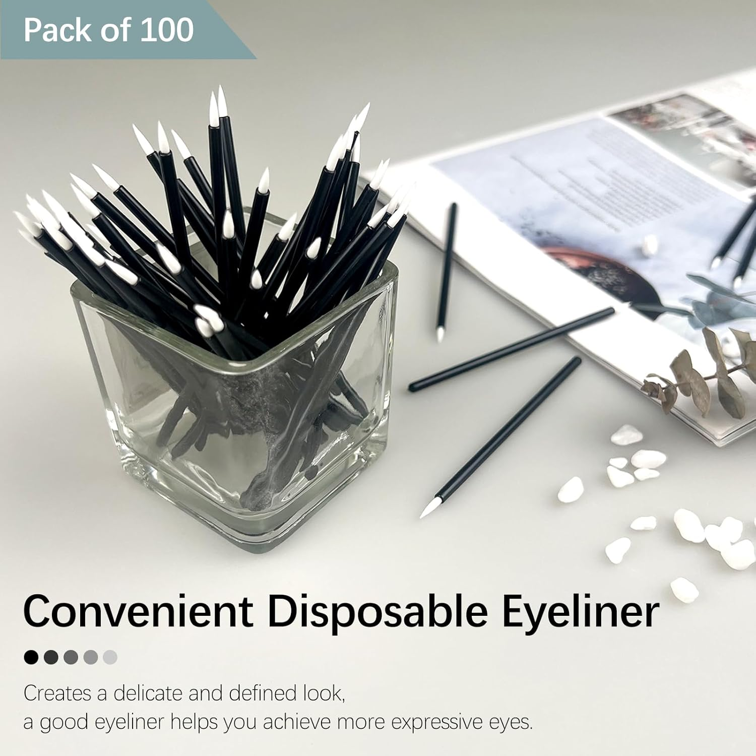 Jaasuee 100PCS Black Disposable Eyeliner Brushes, Cosmetic Eye Wands for Eyeliners, Lip Liners, Eye Makeup, Eyelashes, and Detail Painting, Makeup Brush Applicators image number 6