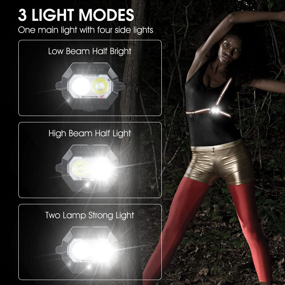 Eacam Outdoor Night Running Lights, Rechargeable Chest Light with Safety Warning,120&deg; Adjustable Waterproof Running Gear for Camping Running image number 6