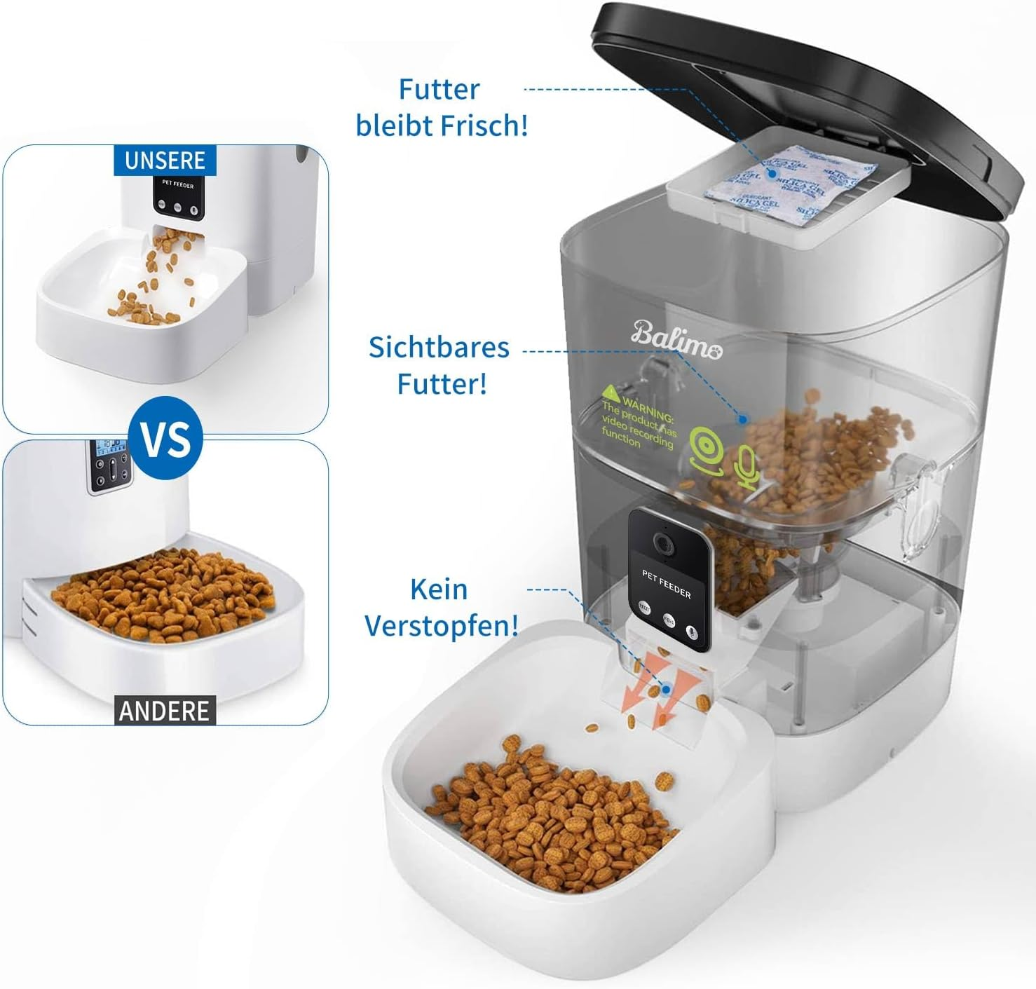 Balimo Automatic Cat Feeder with HD 1080P Video, 4L Wifi Automatic Cat Feeder with App Control & Night Vision, up to 20 Servings and 8 Meals per Day (Only 2.4G Wifi) image number 4