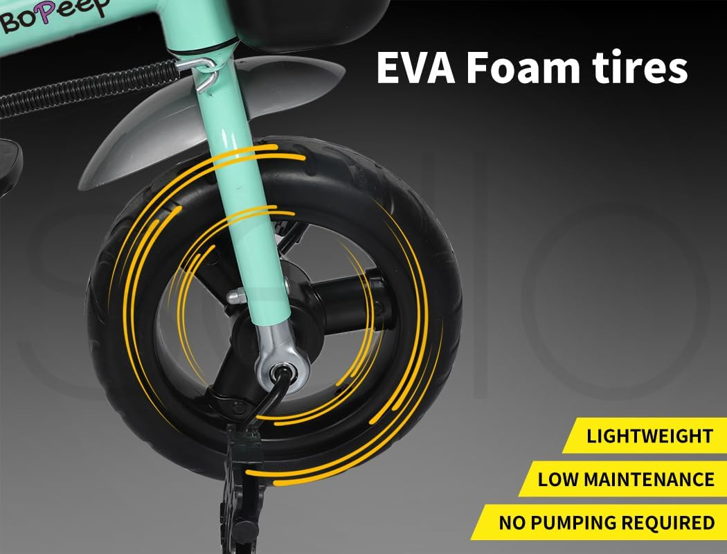 Bopeep Kids Tricycle Ride on Toy Trike Toddler Balance Bike Car Prams Stroller Walker Children Gift Adjustable Handlebar (Green) image number 1