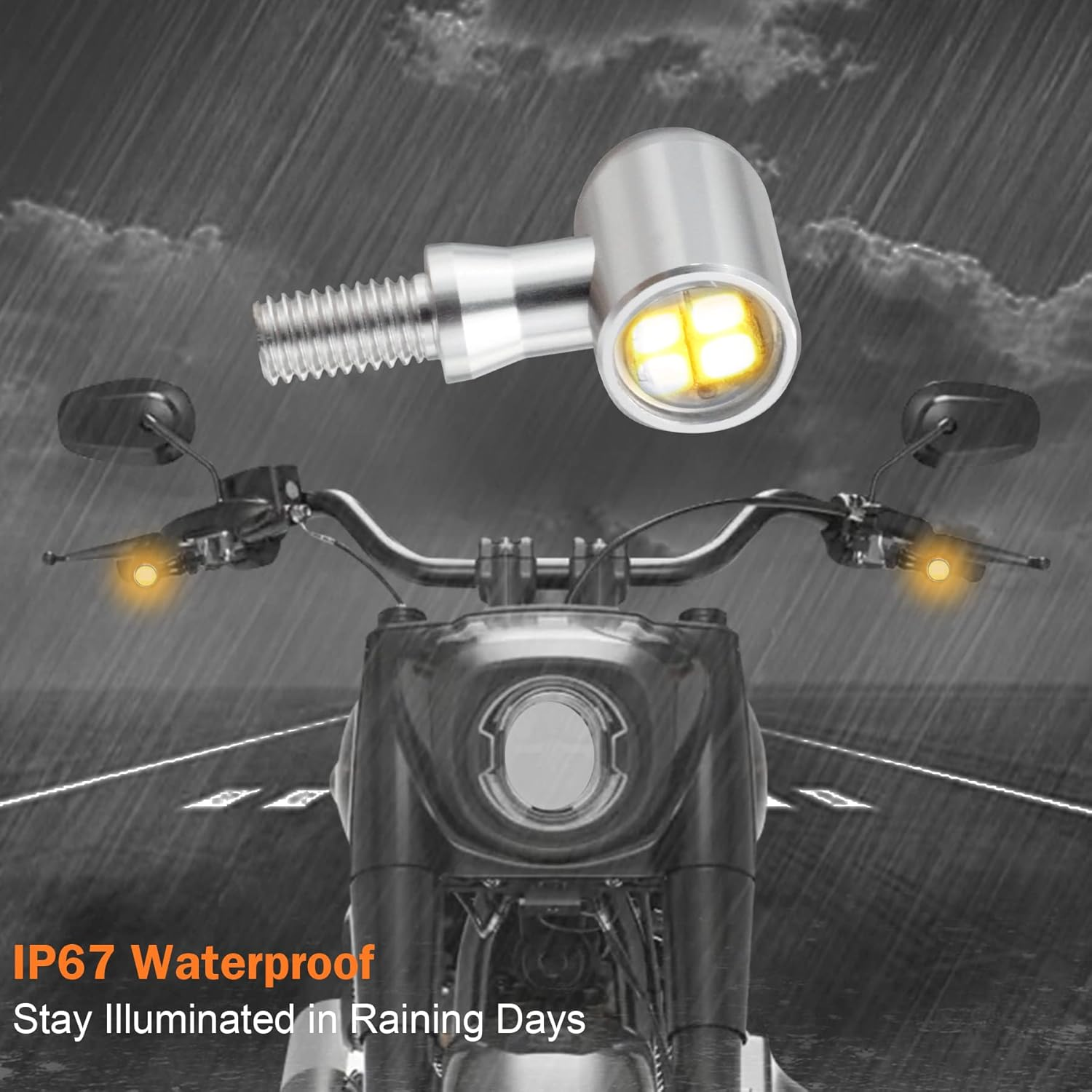 QUASCO Led Motorcycle Turn Signal Lights Universal Mini Blinkers Front Indicator Compatible with Harley Honda Kawasaki Suzuki Triumph Yamaha, Chrome image number 6