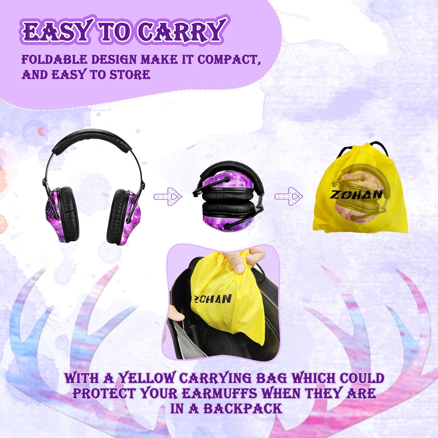 ZOHAN EM030 Kids Ear Protection Safety Ear Muffs for Concerts, Fireworks, Air Shows, Upgraded Adjustable Noise Reduction Hearing Protectors for Children Have Sensory Issues - Nebula Print image number 5