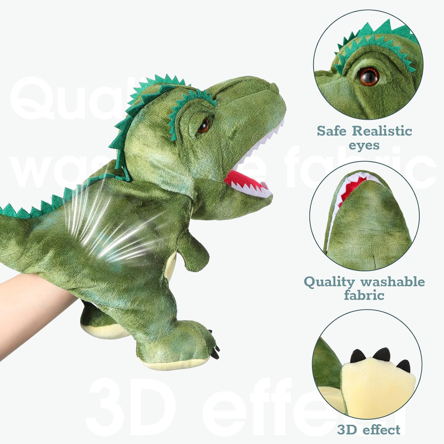 Silipull 3 Pieces Dinosaur Hand Puppets 12 Inch Plush Stuffed Animals Puppet Dinosaur Soft Toys for Animal Storytelling, Teaching, Preschool, Role Play (Tyrannosaurus, Triceratops, Dilophosaurus) image number 3