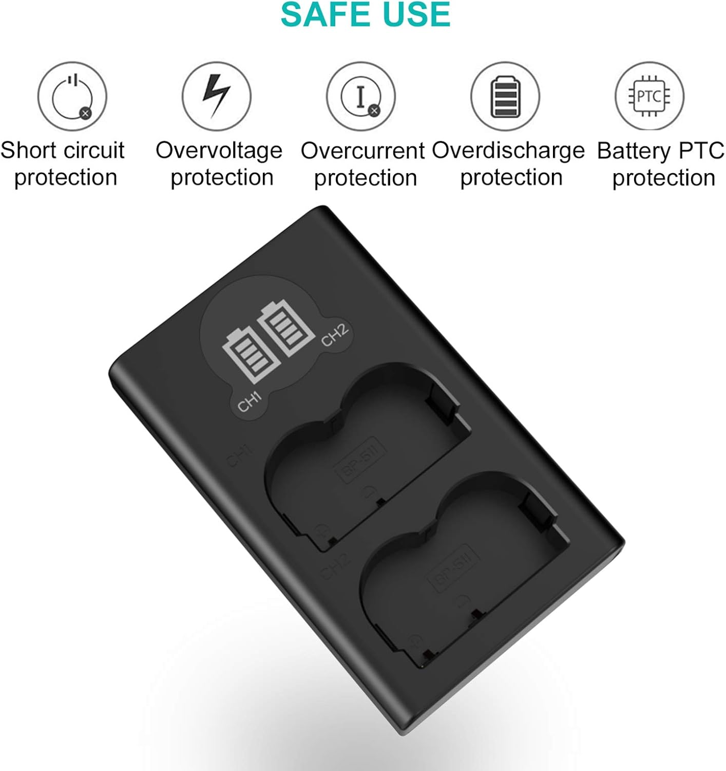 BP-511 BP-511A Battery (2 Pack) and Dual USB Charger Kit for Canon EOS BP-511 BP-511A 5D 50D 40D 20D 30D 10D Digital Rebel 1D D60 300D D30 Kiss Powershot G5 Pro 1 G2 G3 G6 G1 Pro90 image number 4