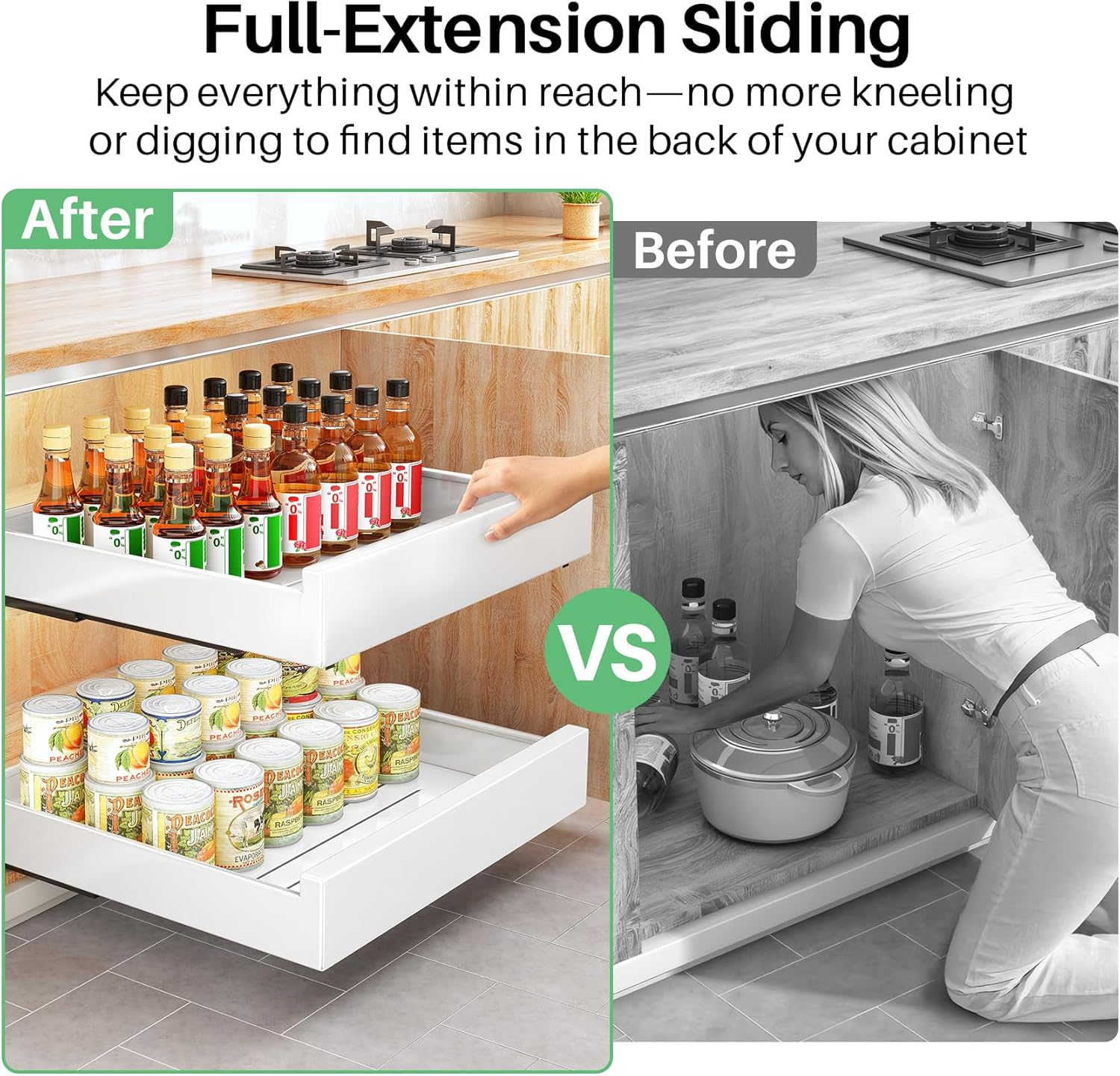 Kitstorack Pull Out Cabinet Organizer Fixed with Adhesive Nano Film,Heavy Duty Storage and Organization Slide Out Pantry Shelves Sliding Drawer Pantry Shelf for Kitchen 16.9''D X 9.8''W X 3.1''H image number 2