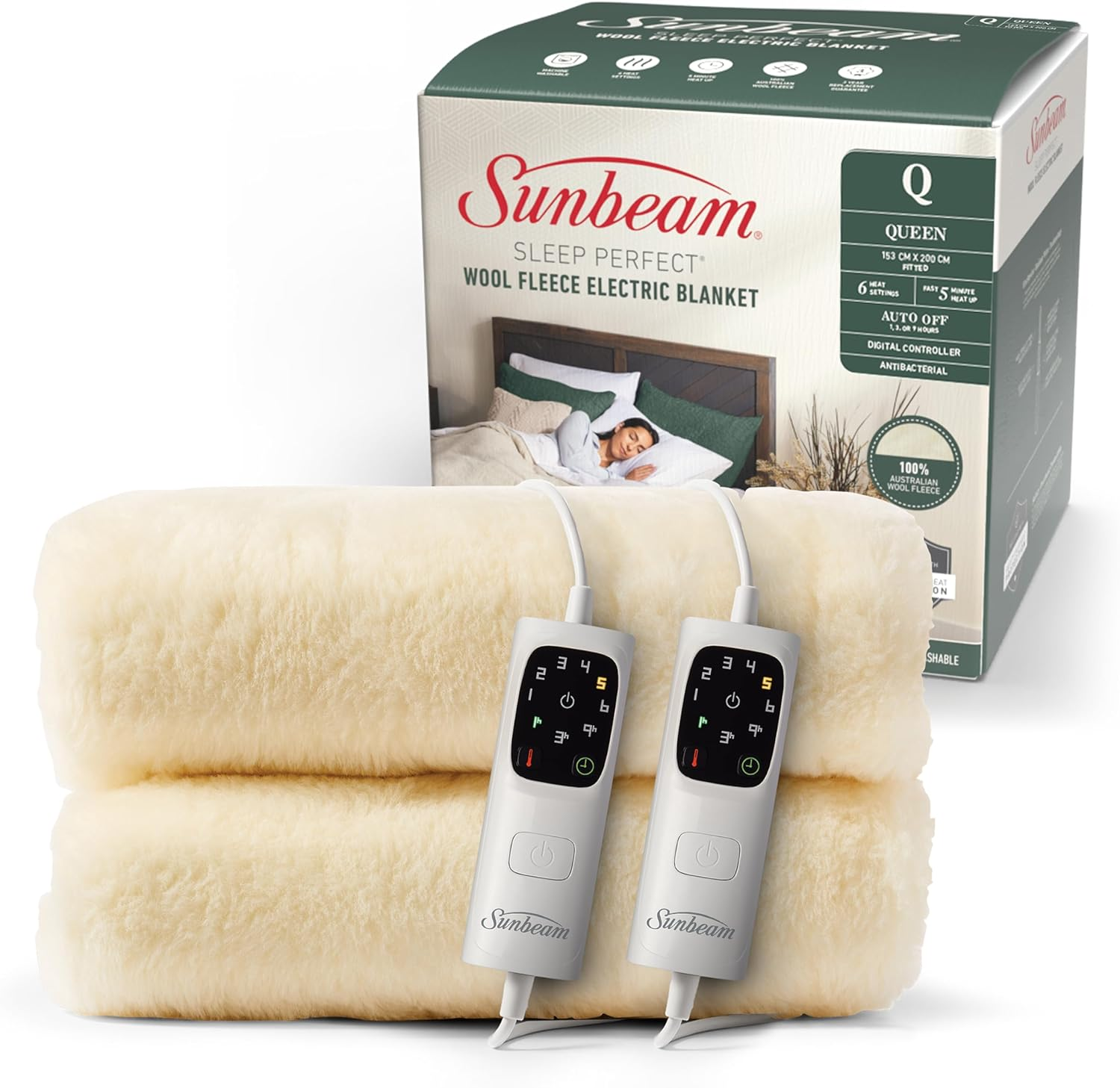 Sunbeam Sleep Perfect Wool Fleece Electric Blanket Queen | 100% Australian Wool, Fully Fitted, Antibacterial, Washable Dual Controls, Auto-Off Timer with Overheat Protection BLW6651 image number 4