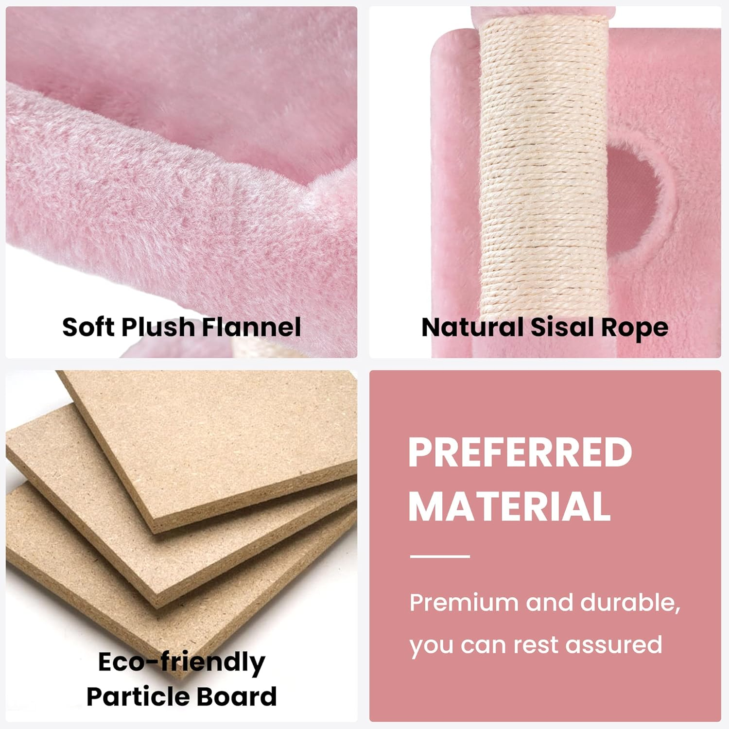 SHA CERLIN 68 Inches Multi-Level Large Cat Tree for Large Kitties/Big Cat Tower with Condo/Cozy Plush &zwnj;Pussycat Perches/Sisal Scratching Posts and Hammocks/Activity Center/Pink image number 6