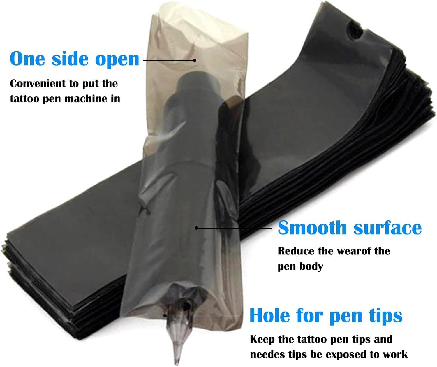 Gakonp 200Pcs Clear Tattoo Machine Pen Covers Tattoo Pen Sleeves Plastic Dustproof Protection Black Bags for Tattoo Professionals&hellip; image number 2