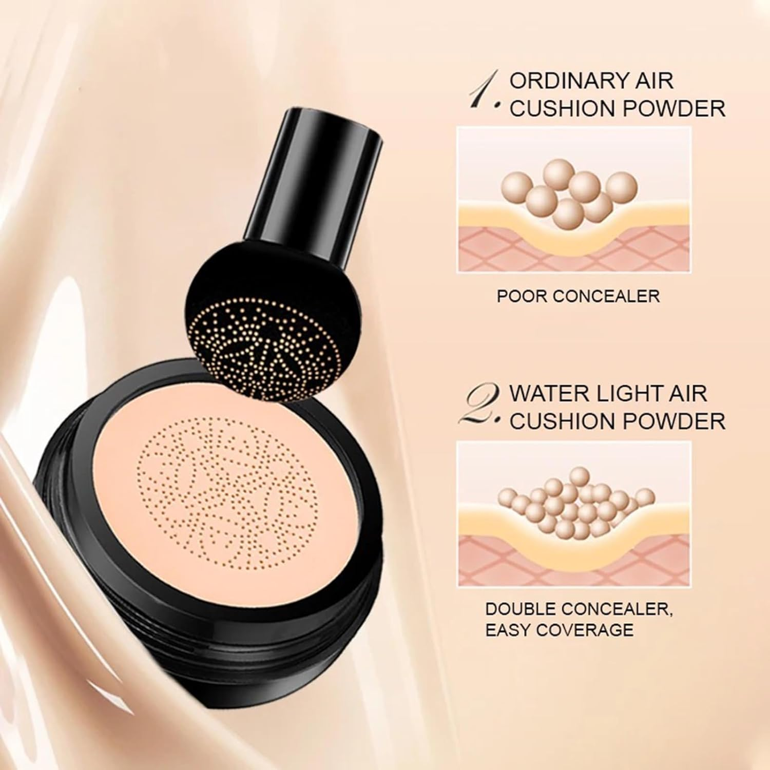 Mushroom Head Air Cushion CC Cream, CC Cream Foundation, Moisturizing BB Cream Foundation Long-Lasting Coverage of Blemishes, Matte Even Skin Tone Nude Makeup Base Primer (02#, Natural) image number 4