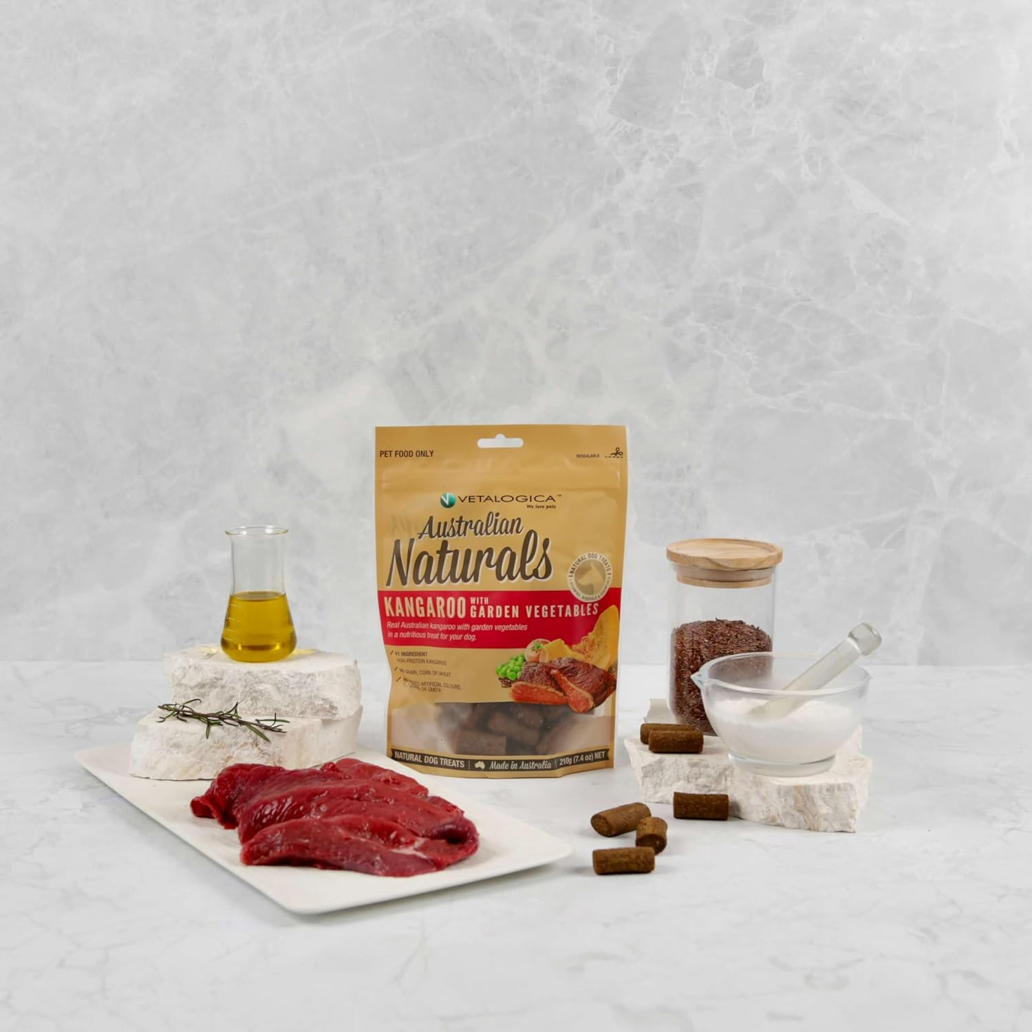 Vetalogica Australian Naturals Grain Free Large Breed Kangaroo and Garden Vegetables Treats for Dogs 210 G image number 3