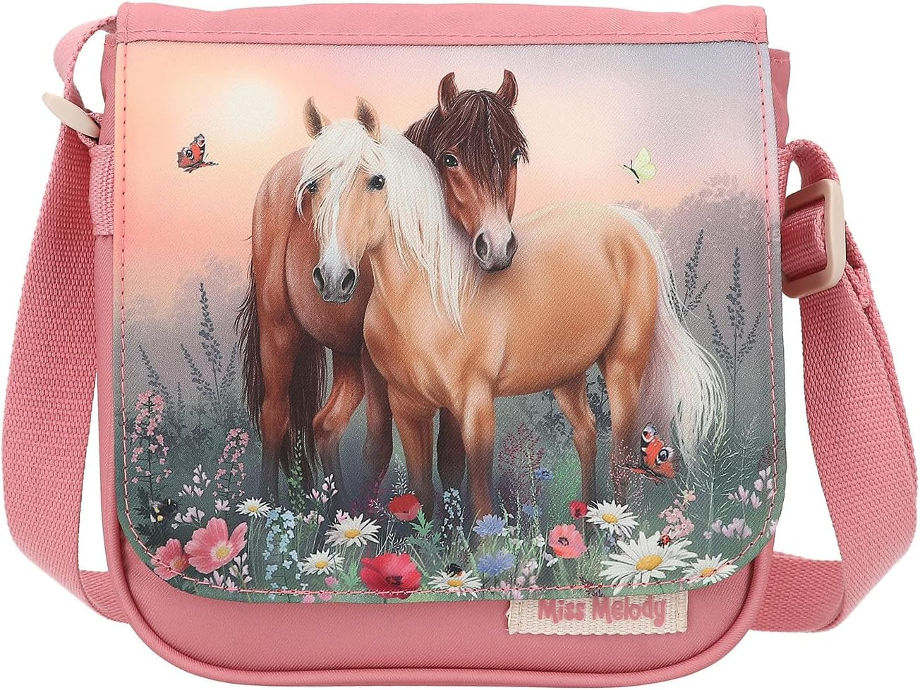 Depesche Miss Melody Flowers 12762 Small Shoulder Bag in Pink with Horse Motif, Bag with Magnetic Closure and Adjustable Shoulder Strap image number 1