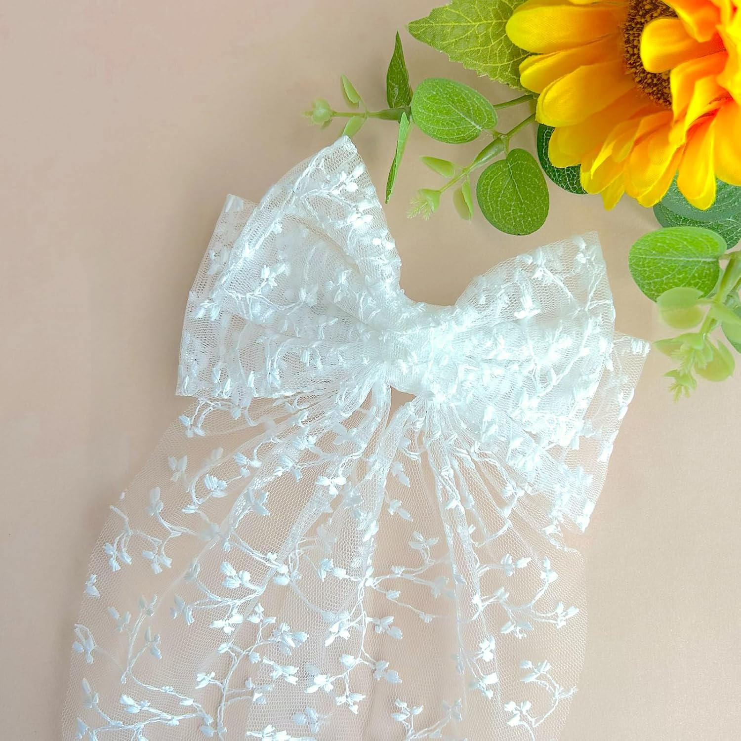 Ypkia Pack of 2 Lace Hair Bow White with Long Tail Hair Clips Women'S French Hair Clip Bow Hair Accessories for Women Girls image number 3