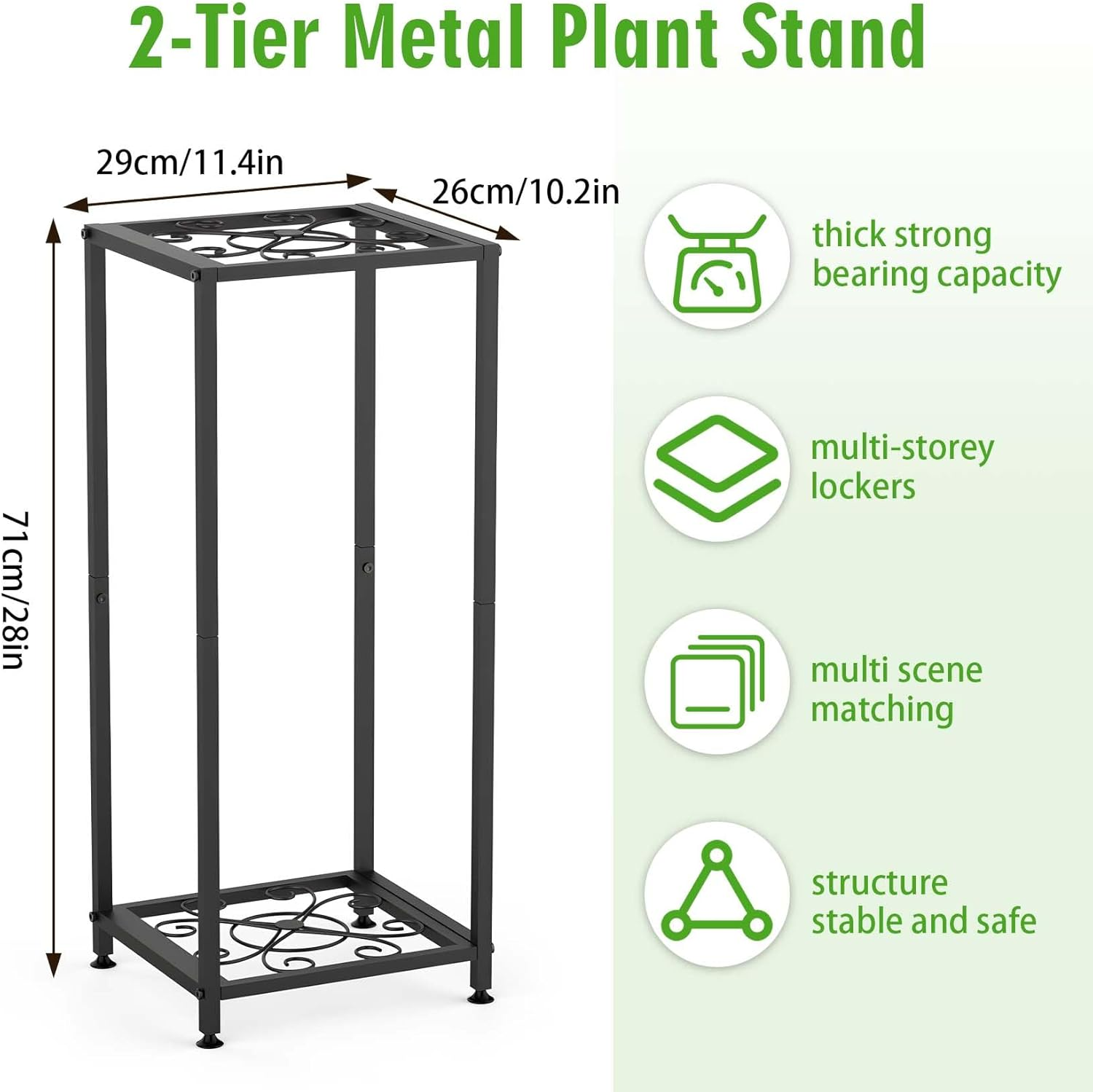 Plant Stand Indoor Plant Stand Outdoor Waterproof Metal Tall Plant Stand 2 Tier Plant Stands Black Plant Shelf Holder Rustproof Stable Plant Stands for Living Room Balcony Garden image number 6
