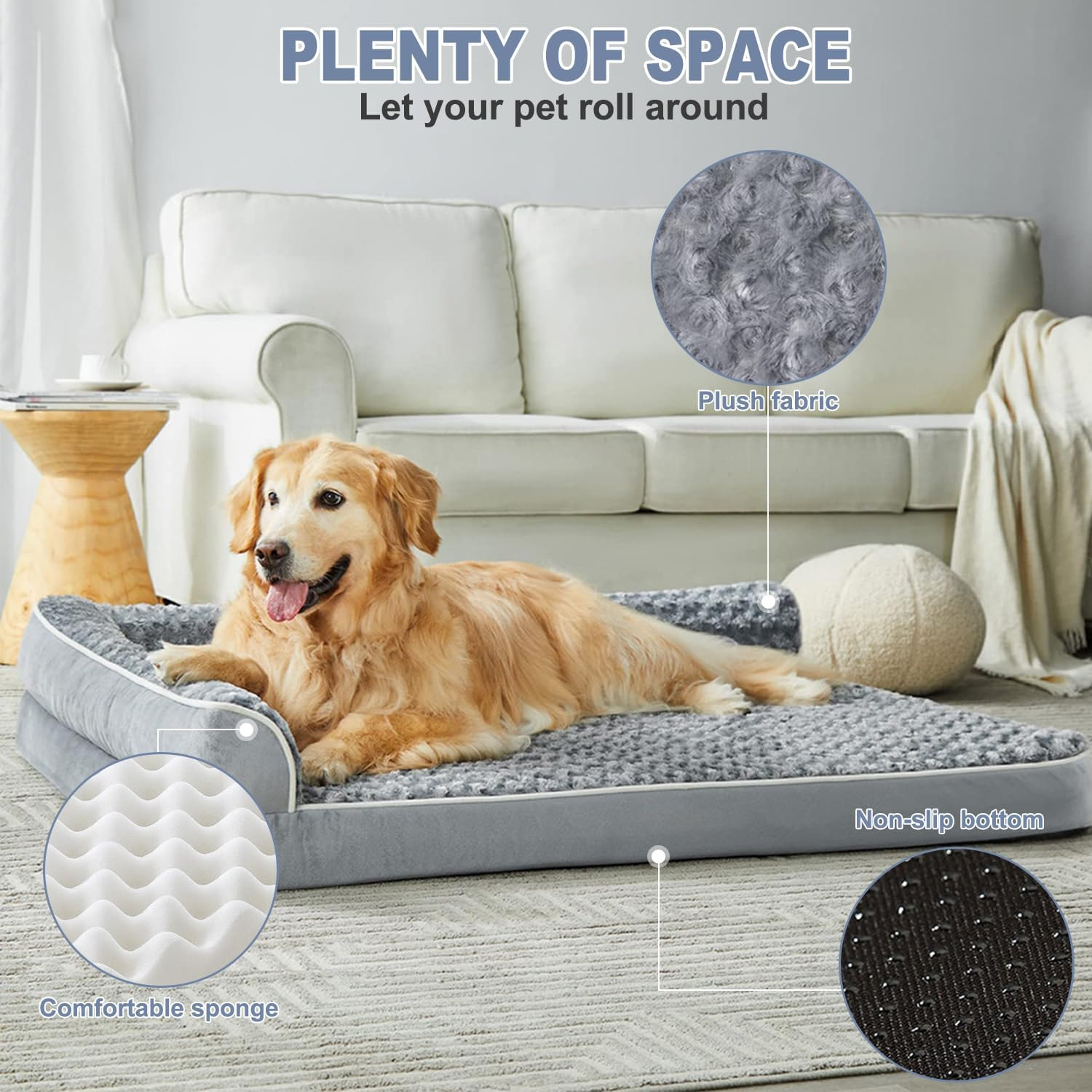 Honomastry Orthopedic Dog Bed for Large Dogs - Waterproof Pet Bed with Removable Washable Cover, Couch-Style Design for Medium/Big Dogs Comfort, Orthopedic Support for Joint Pain Relief (L, L-Shaped) image number 1