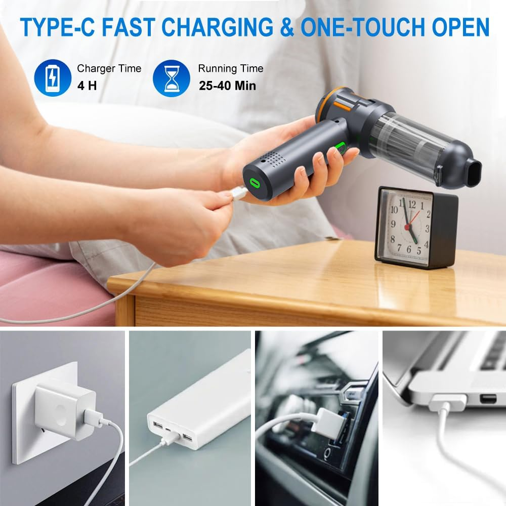 Adraxus Handheld Mini Vacuum Cordless - 25000 Powerful Strong Cyclonic Suction Cordless Cleaner: Air Duster with Cleaning Gel, Ideal for Car, Home, Pet, Office image number 3
