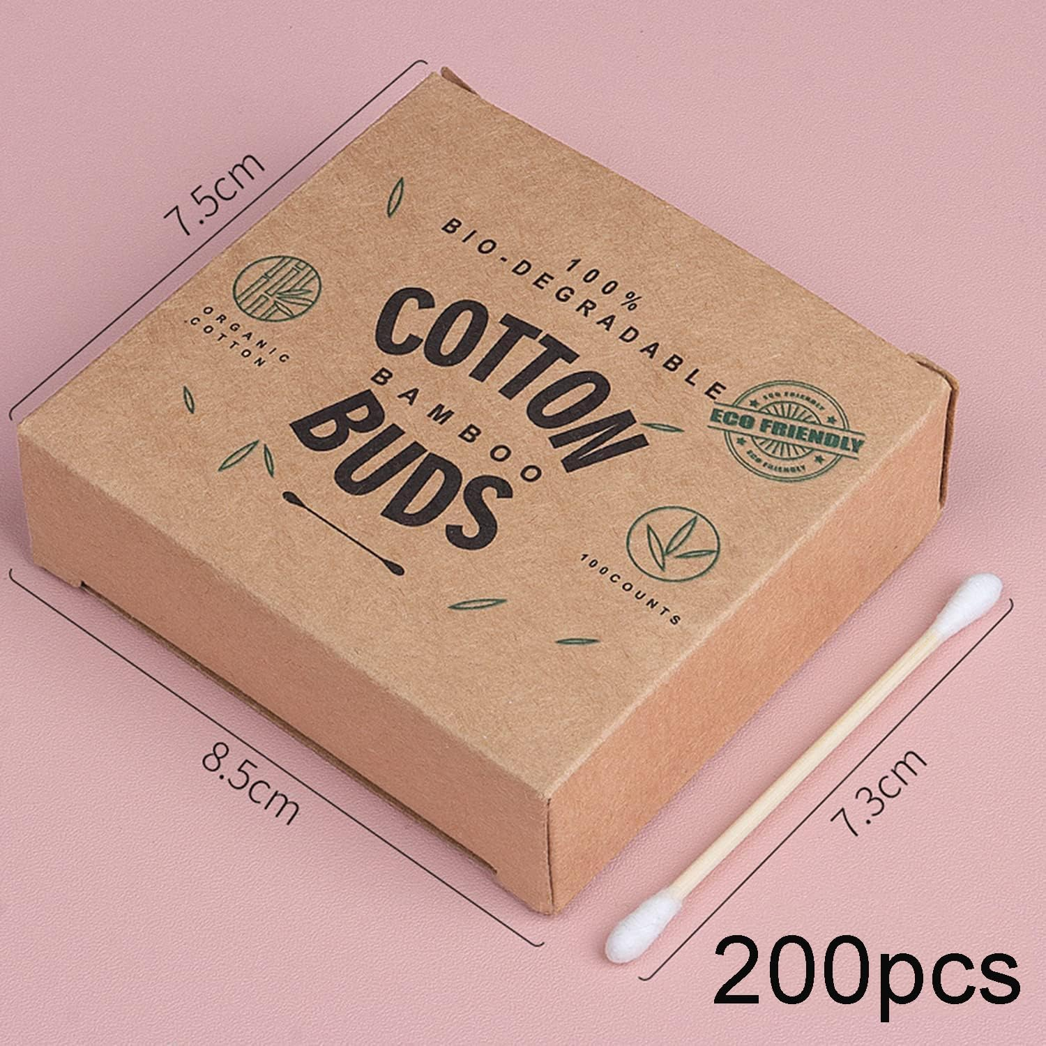 200 Bamboo Cotton Buds, Biodegradable Environmental Friendly Plastic Free Baby Safety Cotton Swabs for Makeup, Cleaning image number 4