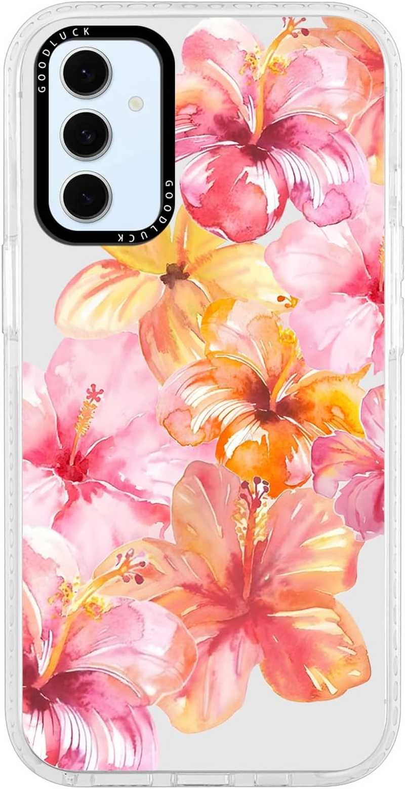 Yoedge Transparent Mobile Phone Case for Samsung Galaxy S24 FE Case, Aesthetic Hibiscus Flowers Summer Pattern Shell Design Girls Gift Protective Case Silicone Case for Samsung S24 FE 6.7 Inches image number 4