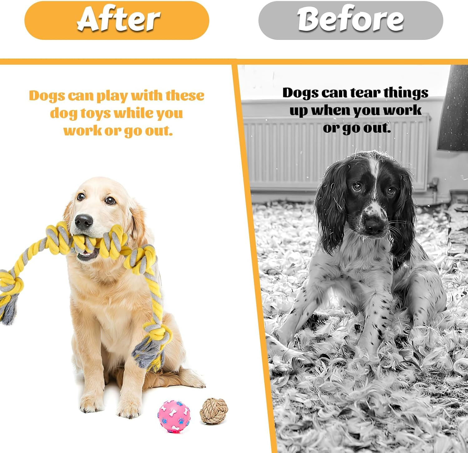 Tug Toy Dog Toy Rope Dog, Pack of 2 Dog Toys Indestructible, 58 Cm + 48 Cm Dog Ropes, Interactive Chewing Toy, Robust Puppy Toy for Medium to Large Dogs and Small Dogs image number 1