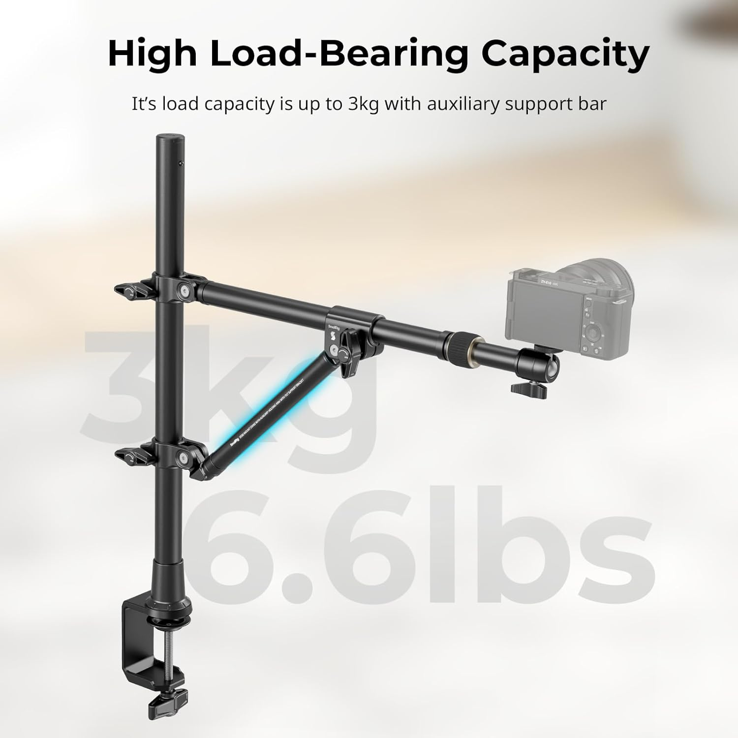SMALLRIG Triangle Camera Desk Mount, Max. Load 3Kg/ 6.6Lbs, Overhead Camera Mount with Auxiliary Support Rod, with Phone Holder and Small Ball Head for Camera/Phone/Light/Webcam - 4304 image number 5