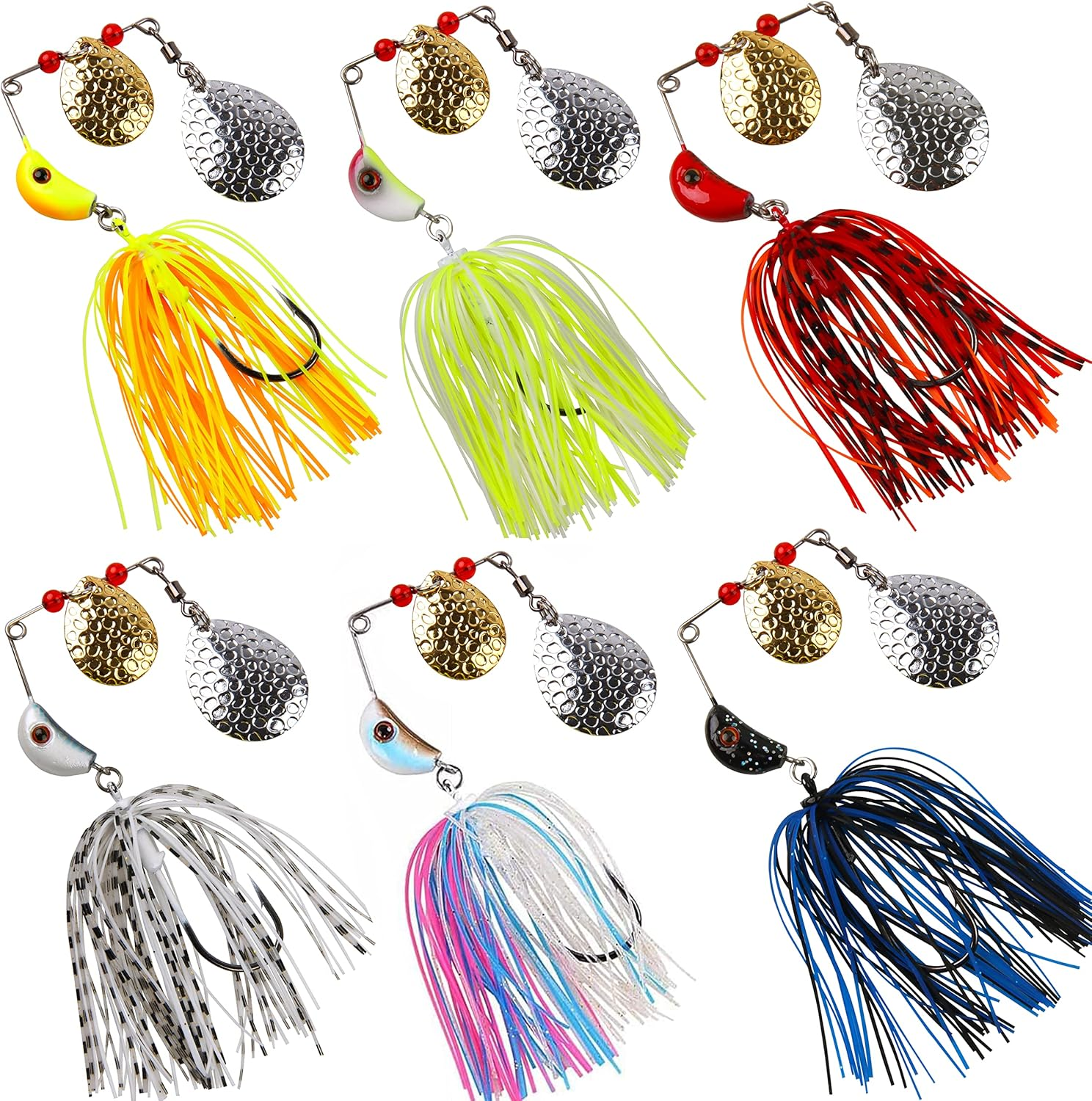 OROOTL Spinnerbait Fishing Lures Kit, Bass Fishing Spinner Baits Set Multicolor Buzzbaits Hard Metal Topwater Swimbait Jig Lure for Bass Pike Trout Walleye Freshwater Saltwater Fishing image number 6