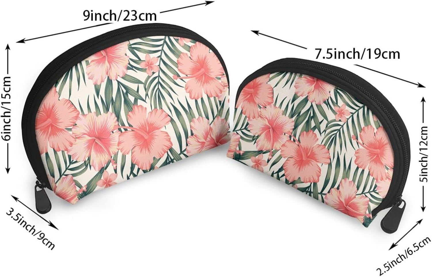 Cozimangoe Coin Pouch Makeup Bags Set, 2 Piece Shell Shape Cosmetic Bag with Pockets for Daily Travel Handbag Lipstick Keys Toiletry, Personalized Hibiscus image number 3