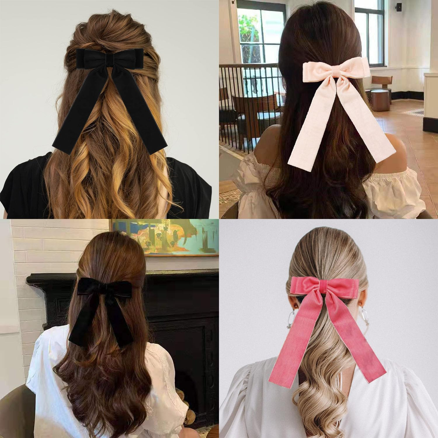 3 Pcs Velvet & Satin Bow Hair Clips Set - Large Vintage French Hairpins for Women & Girls - Handmade Ribbon Bowknot Clips, Perfect for Everyday & Special Occasions