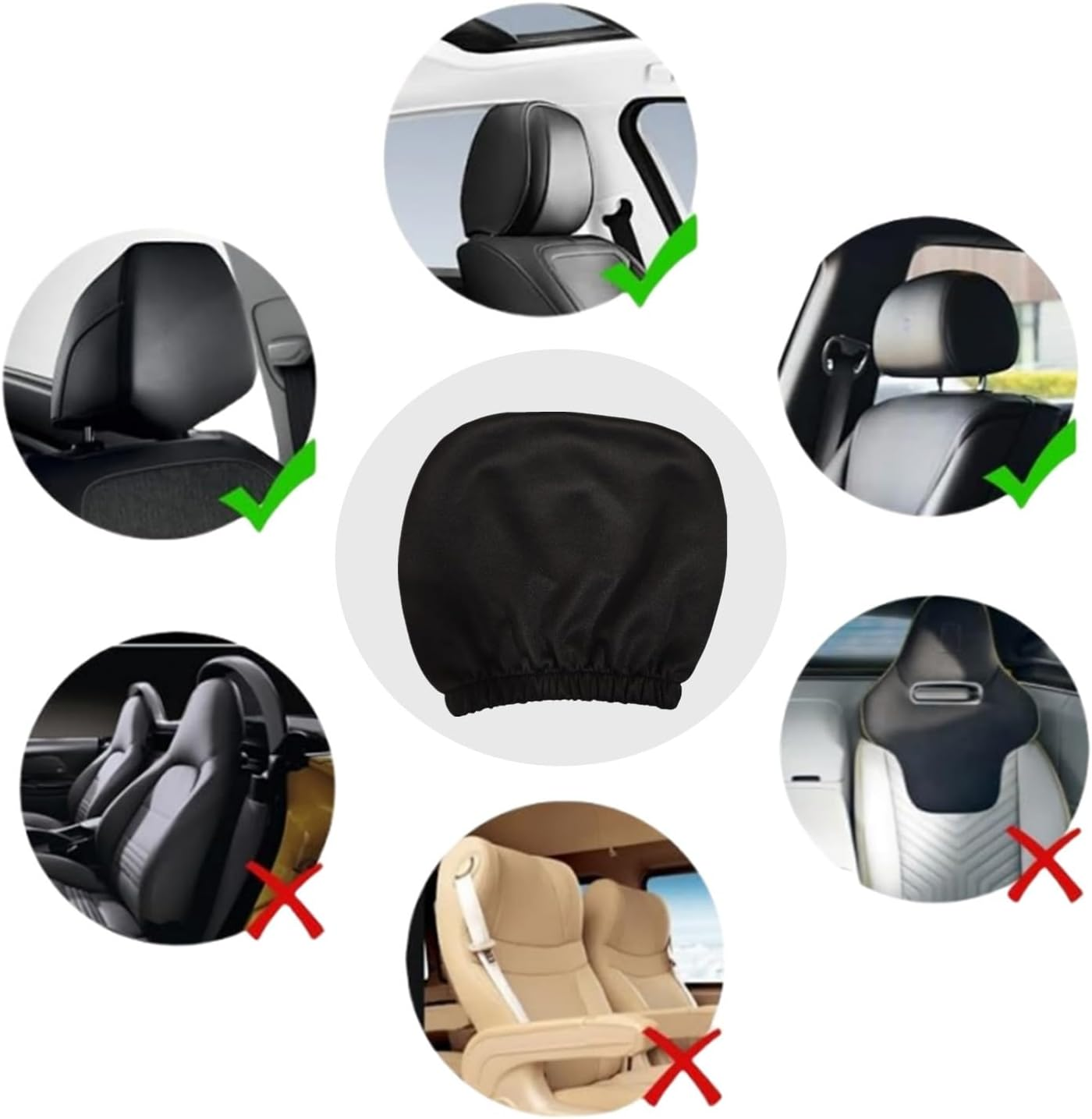 Kastetards 4 Pcs Universal Car Headrest Cover,Soft Breathable Car Seat Head Rest Protector Covers,Dustproof,Washable,Elastic Fabric Coverings (Black) image number 5