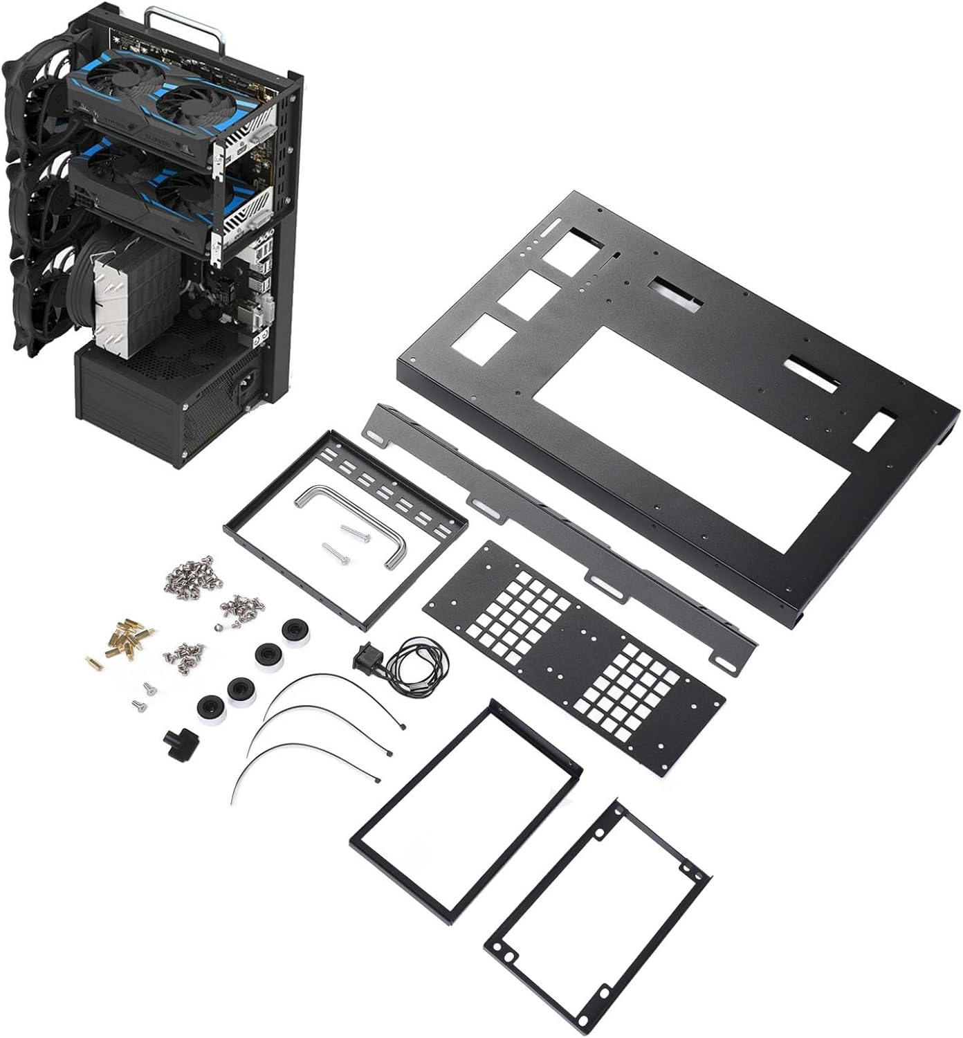 ATX Computer Case, Micro ATX Case for ATX,M ATX, ITX Motherboards,360 Water Cooling, Etc, Open PC Case Frame with Handle Can Stand or Lie, Powerful Cooling Steel Plate image number 1
