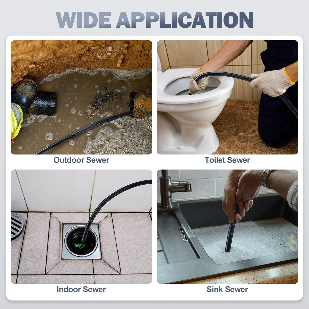 AUSWAY 30M Sewer Jetter Kit for High Pressure Washer Blaster Drain Cleaner Hose 5800PSI 1/4 Inch NPT Corner Jetting Cleaning Pipe Button Nose Rotating Nozzle image number 1