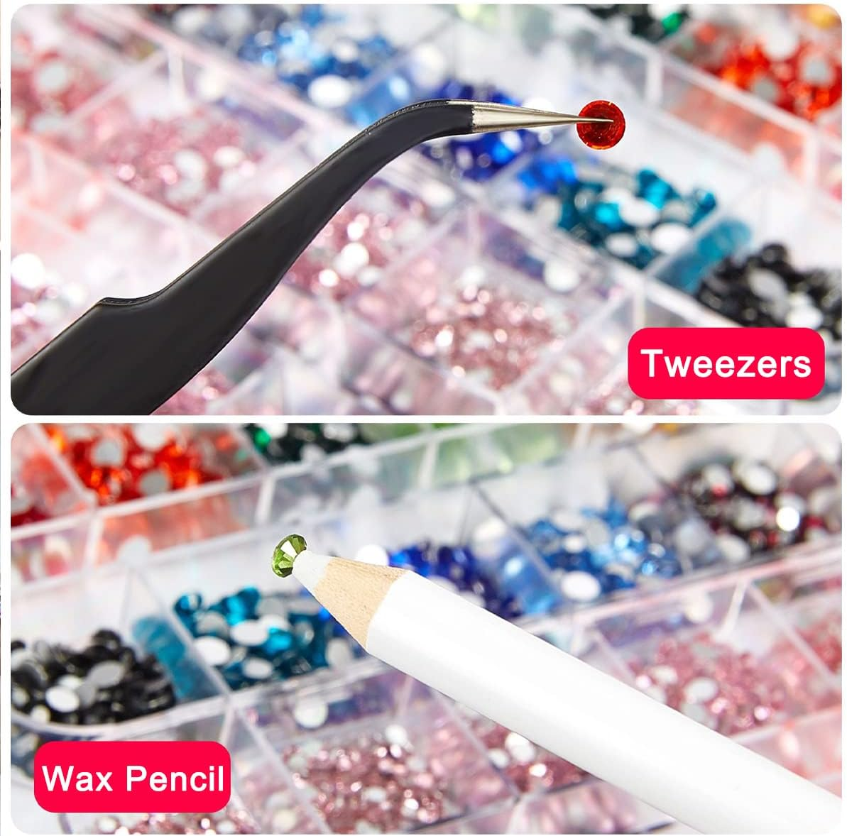 Yatinkim 810Pcs Red Nail Art Rhinestones Set Crafts Eye Face Gems Nail Jewels Manicure Charms Design Makeup Supplies Accessories Shiny Wax Pencil image number 6